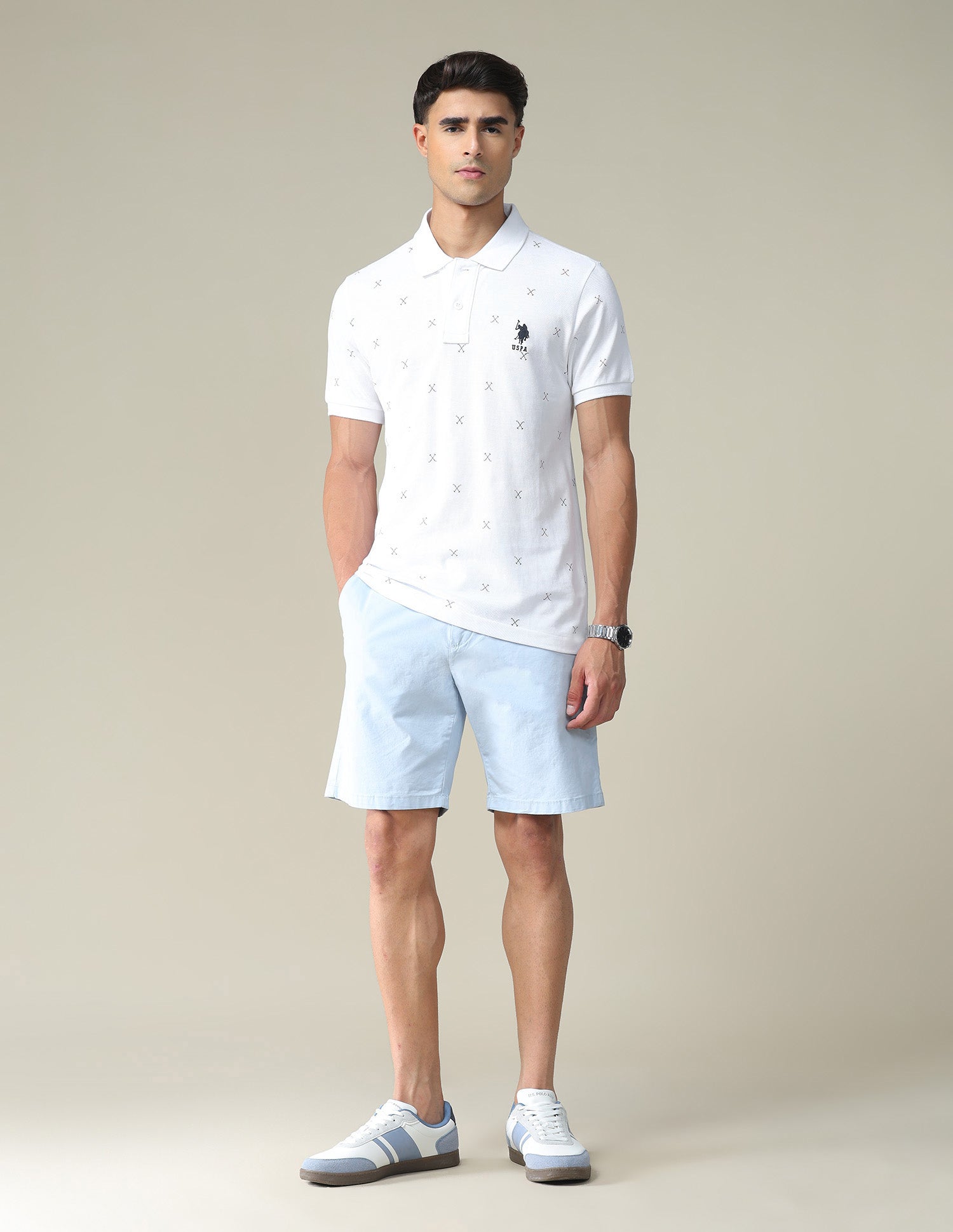 All Over Brand Print Polo Shirt White - U.S. POLO ASSN. | Large