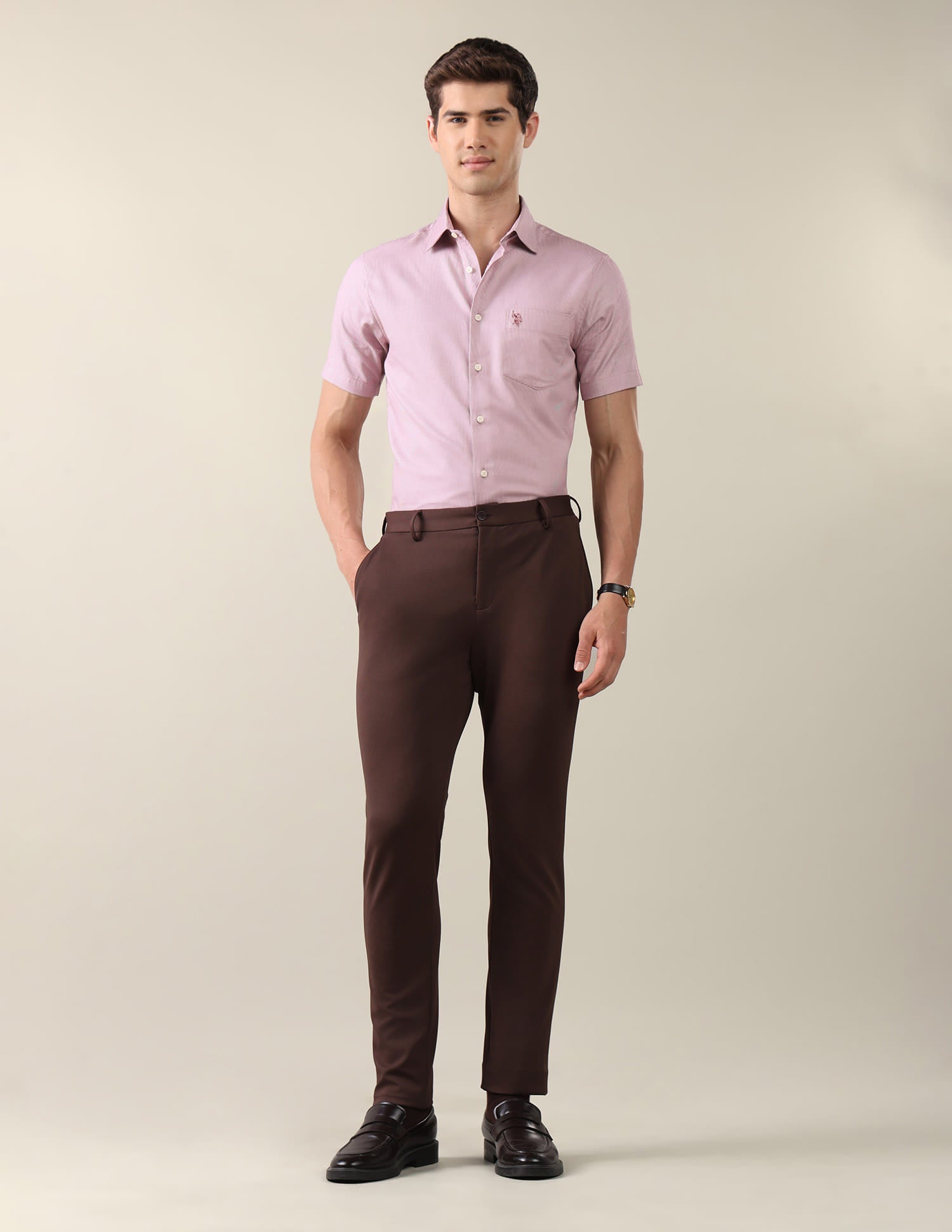 Textured Tailored Fit Shirt Pink - U.S. Polo Assn. India | Large