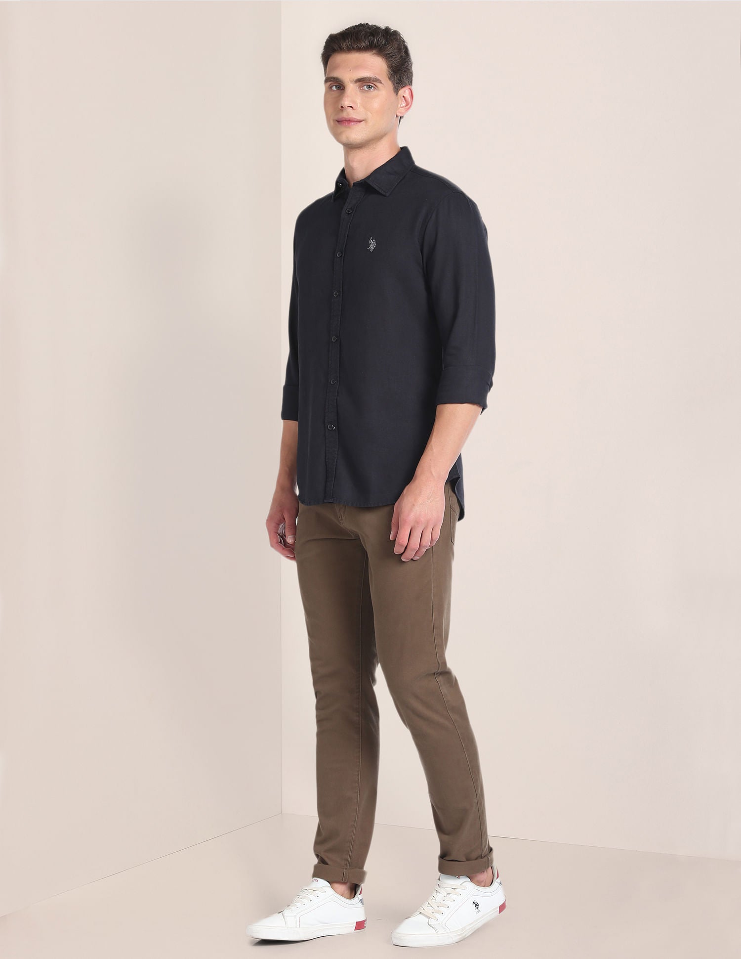 Linen Tailored Fit Shirt Black - U.S. POLO ASSN. | Large