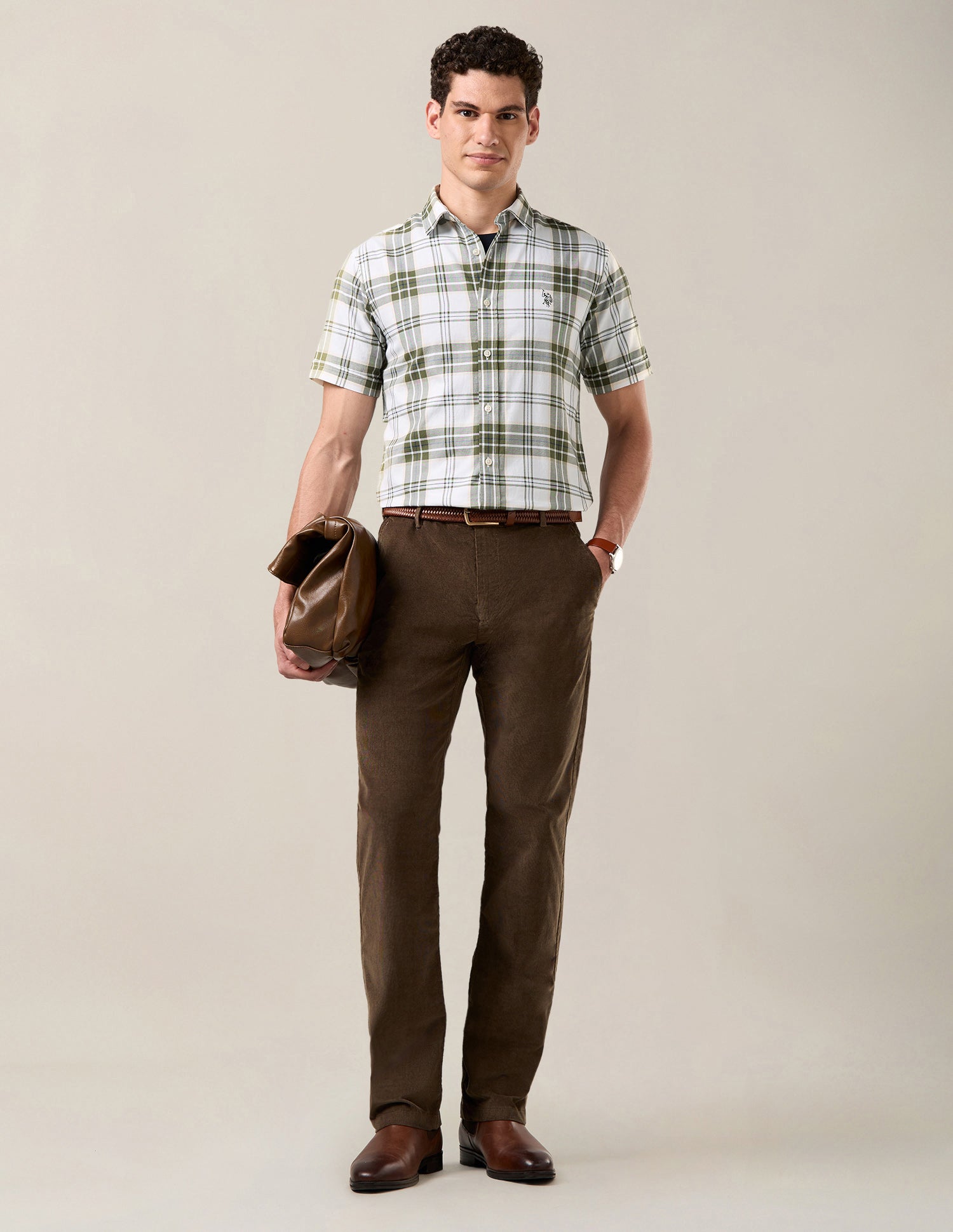 Plaid Checked Tailored Fit Shirt Olive - U.S. Polo Assn. India | Large