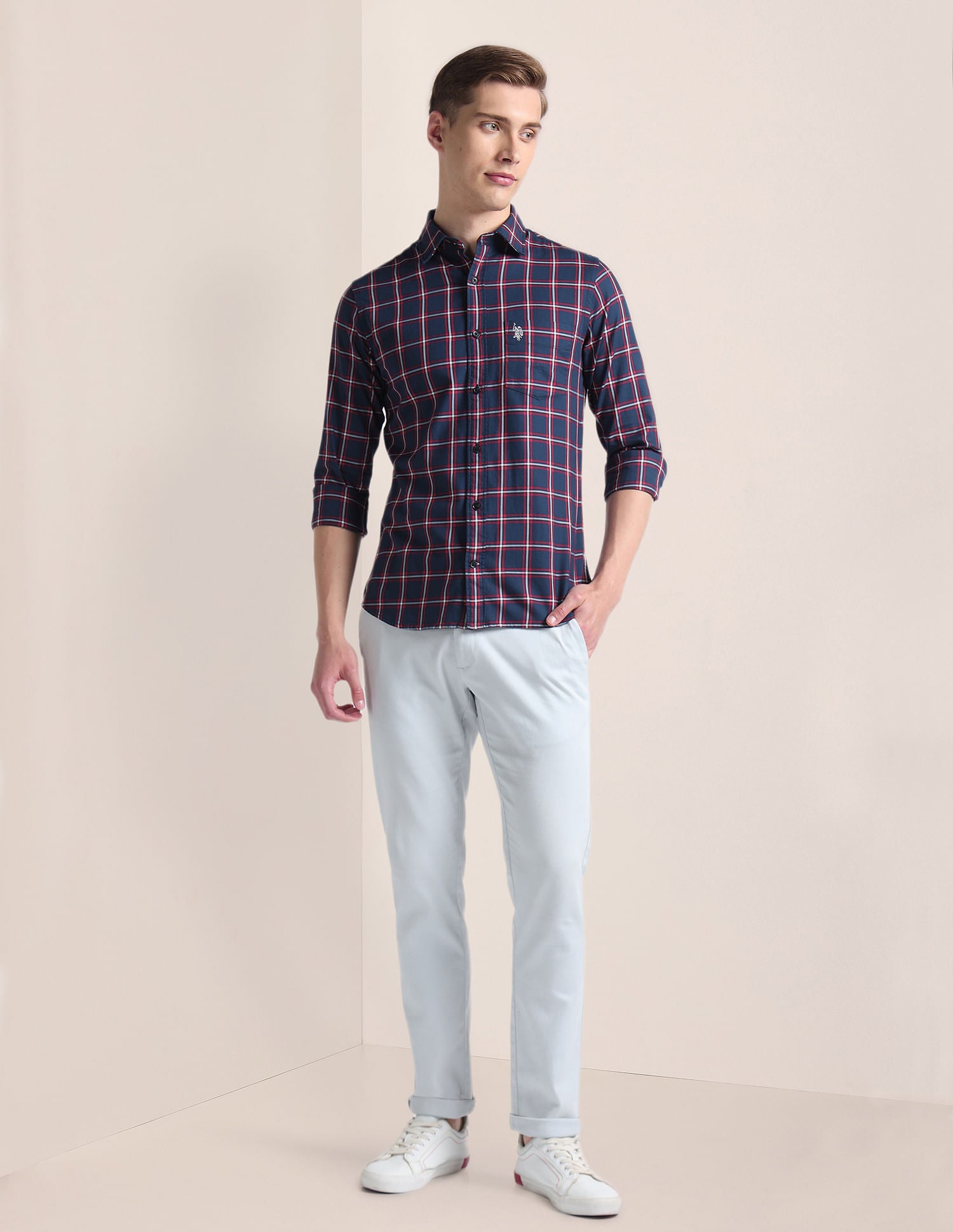 Tartan Check Cotton Twill Shirt Navy - U.S. Polo Assn. India | Large