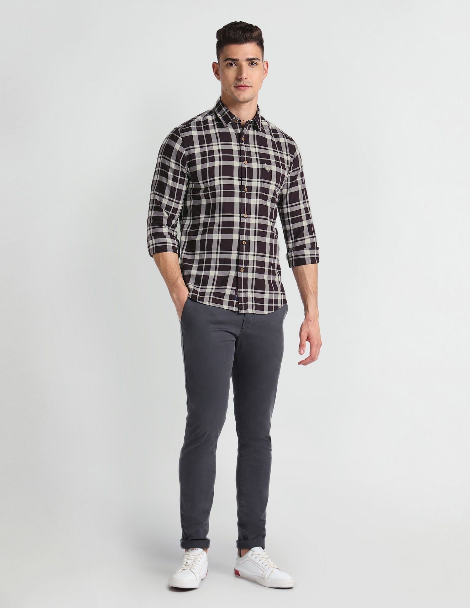 Tartan Check Twill Shirt Wine - U.S. Polo Assn. India | Large