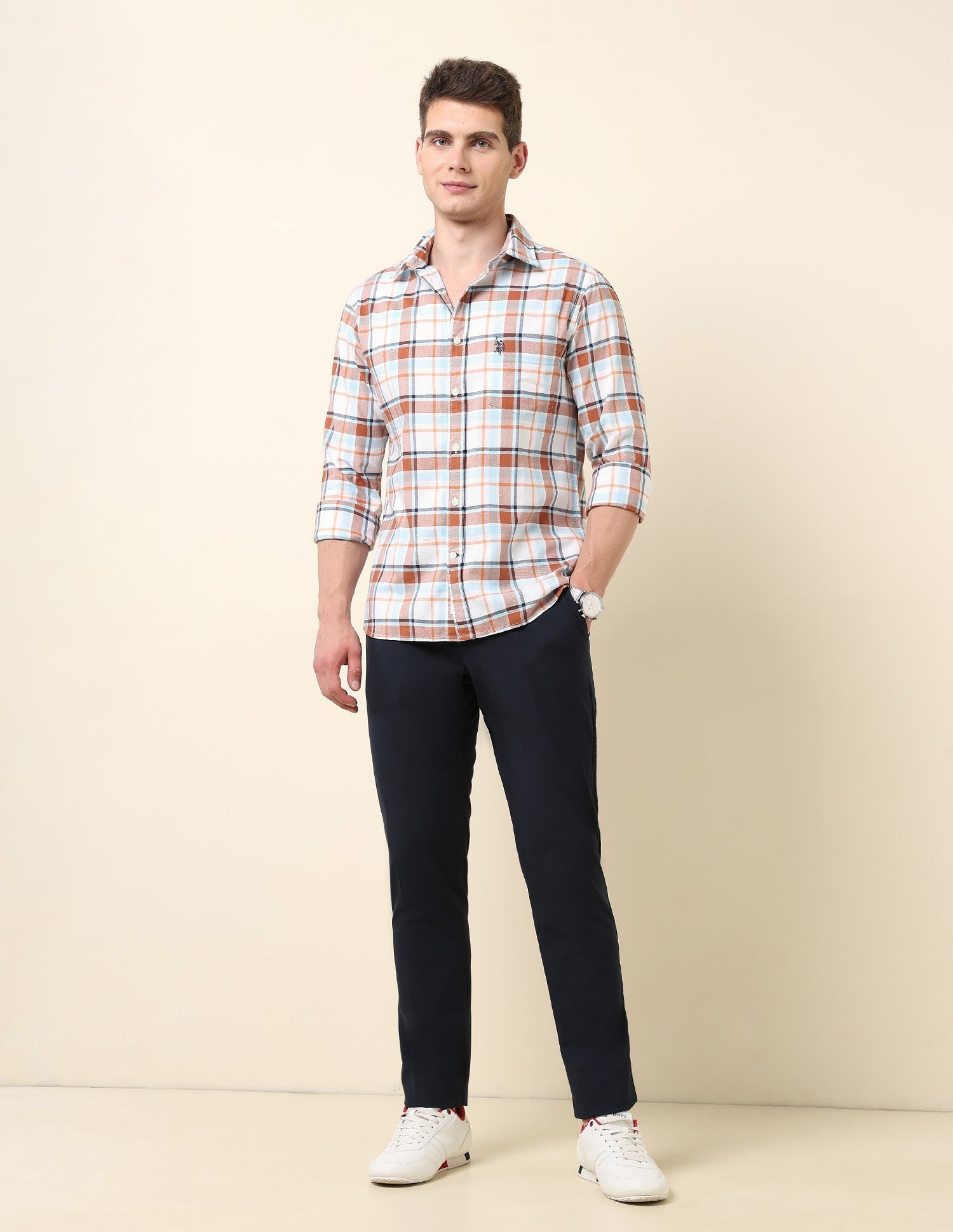 Tartan Checked Tailored Fit Shirt Khaki - U.S. Polo Assn. India | Large