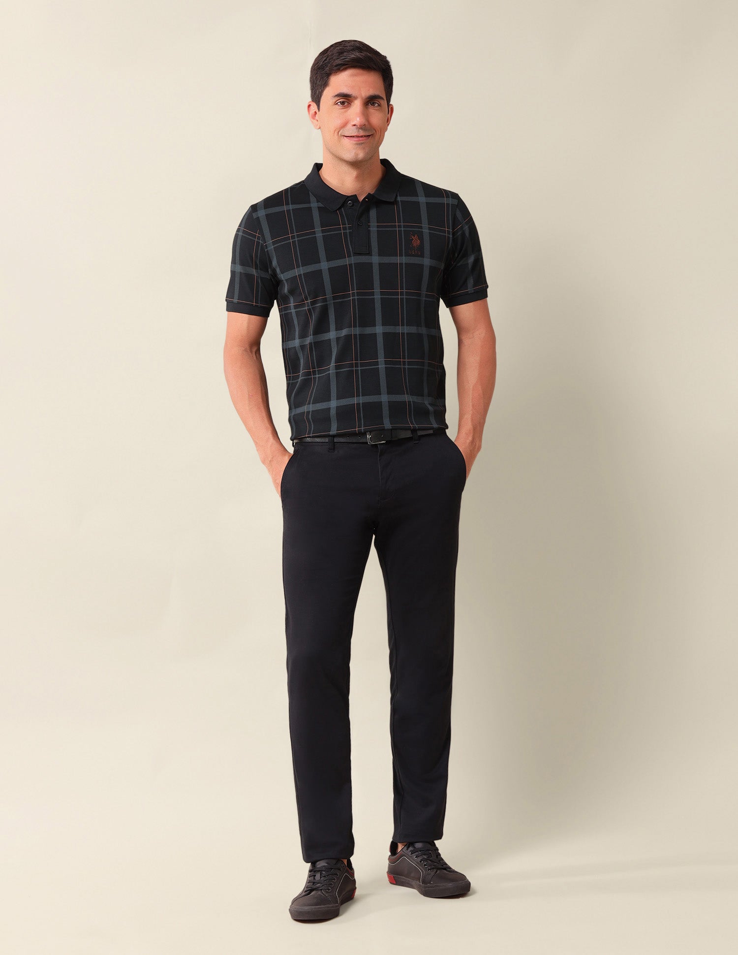 Checked Slim Fit Polo Shirt Black - U.S. Polo Assn. India | Large