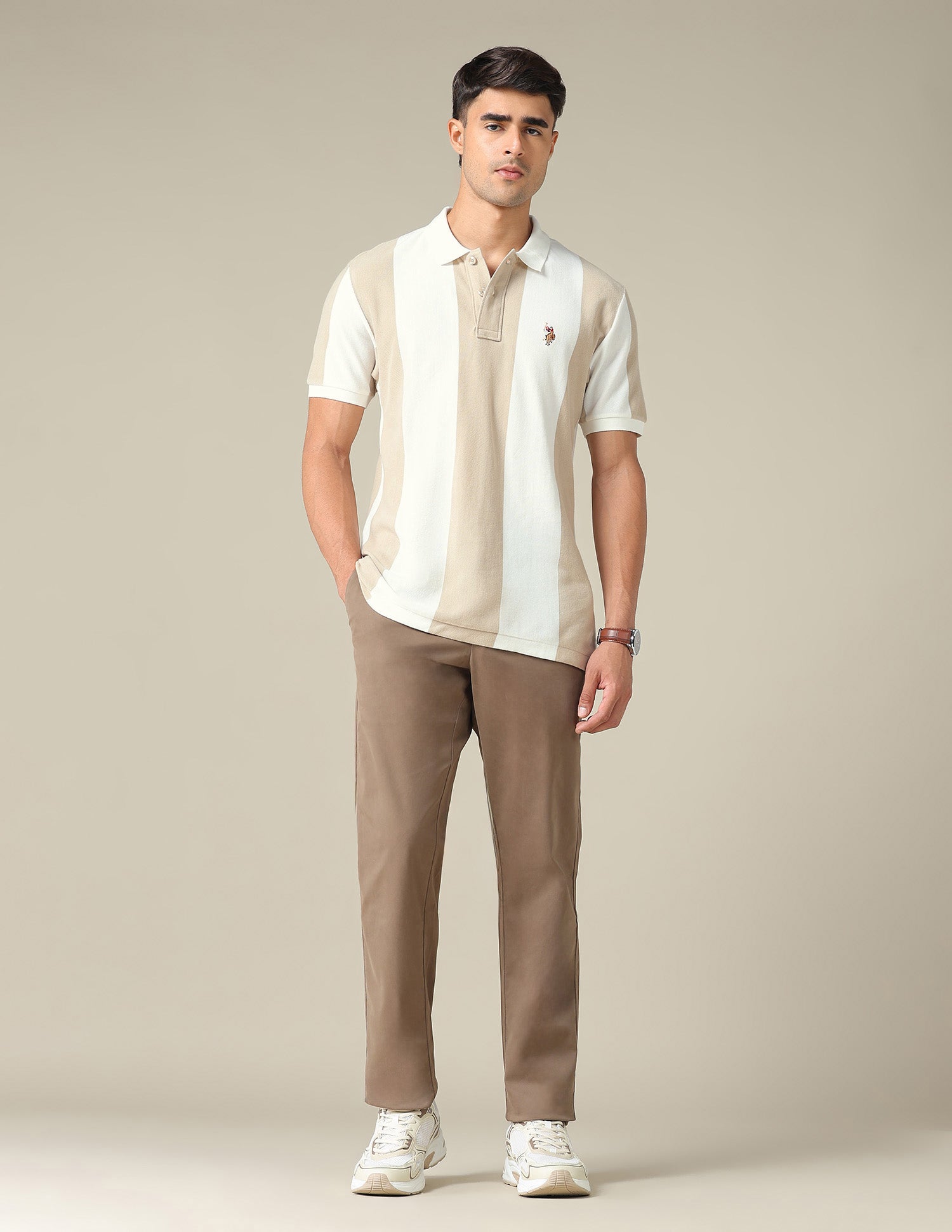 Vertical Striped Muscle Fit Polo Shirt Ivory - U.S. POLO ASSN. | Large