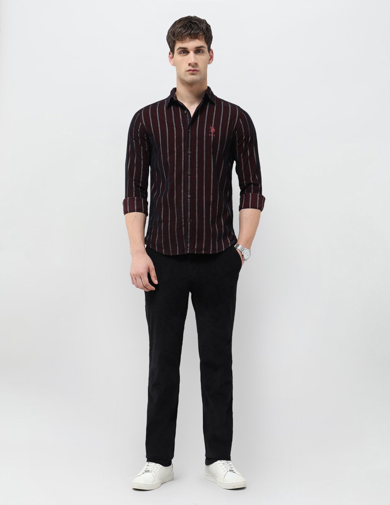 Vertical Striped Corduroy Shirt Wine - U.S. POLO ASSN. | Large