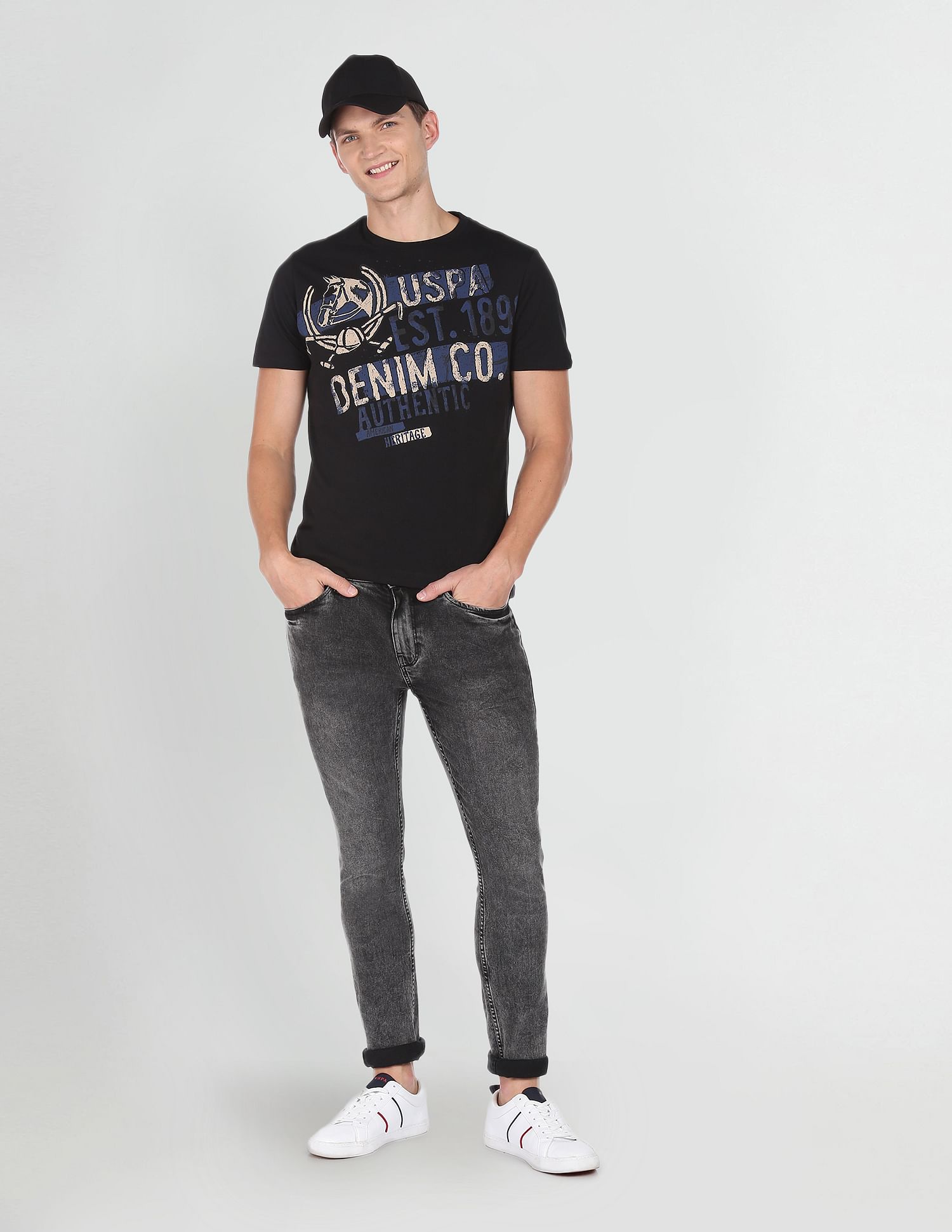 Crew Neck Graphic Print Cotton T-Shirt Black - U.S. POLO ASSN. | Large