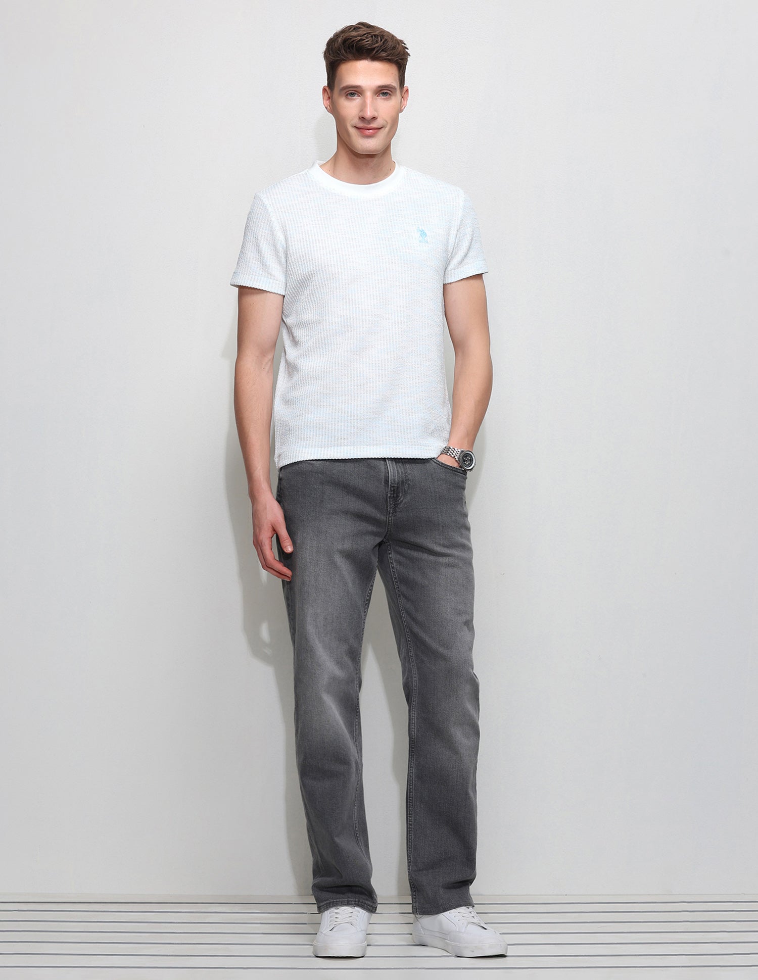Textured Slim Fit T-Shirt Blue - U.S. Polo Assn. India | Large