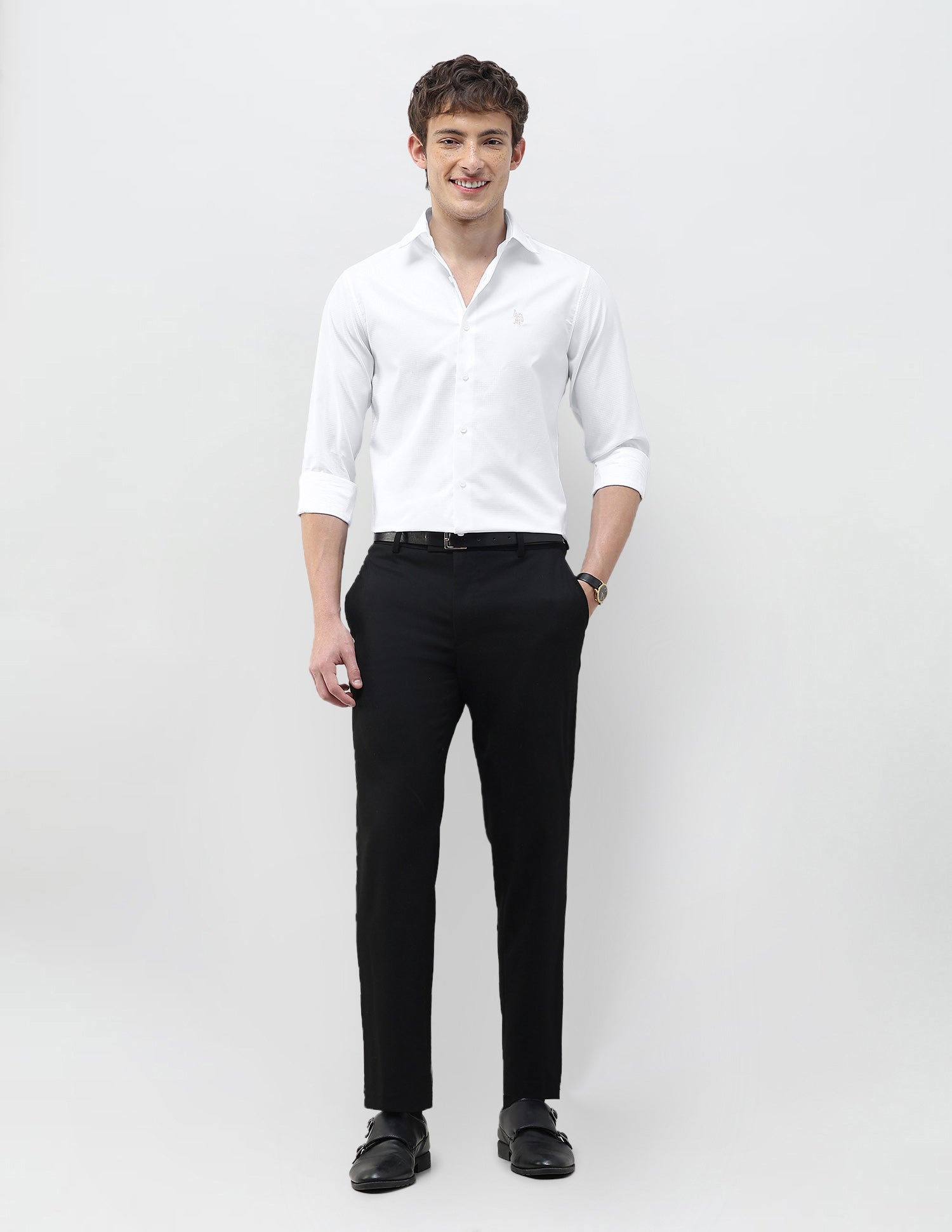 Textured Regular Fit Shirt White - U.S. Polo Assn. India | Large