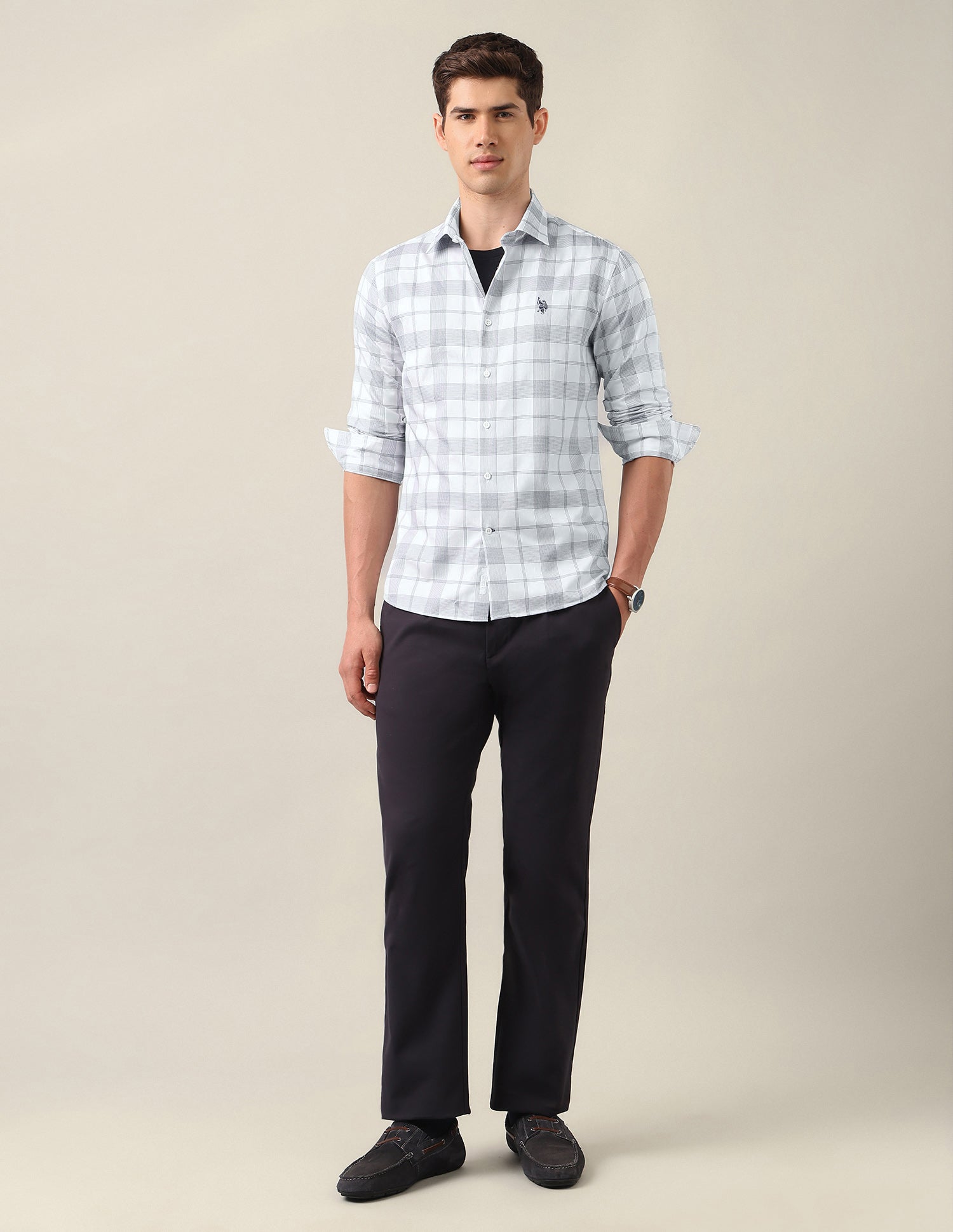 Grid Tattersall Checked Satin Shirt Navy - U.S. Polo Assn. India | Large