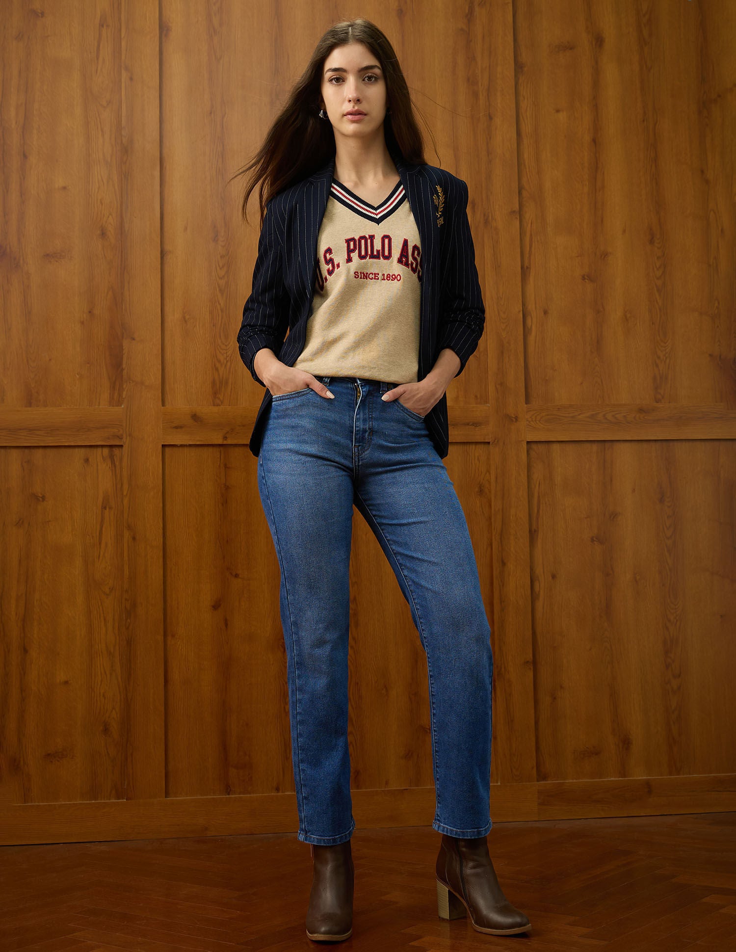 High Rise Straight Fit Jeans Blue - U.S. POLO ASSN. | Large