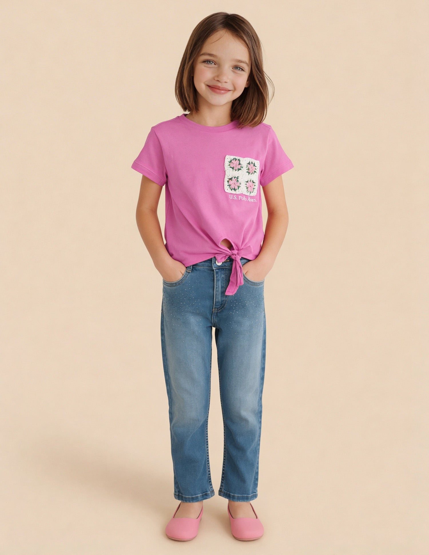 Floral Crochet Regular Fit Knotted Top Pink - U.S. Polo Assn. India | Large