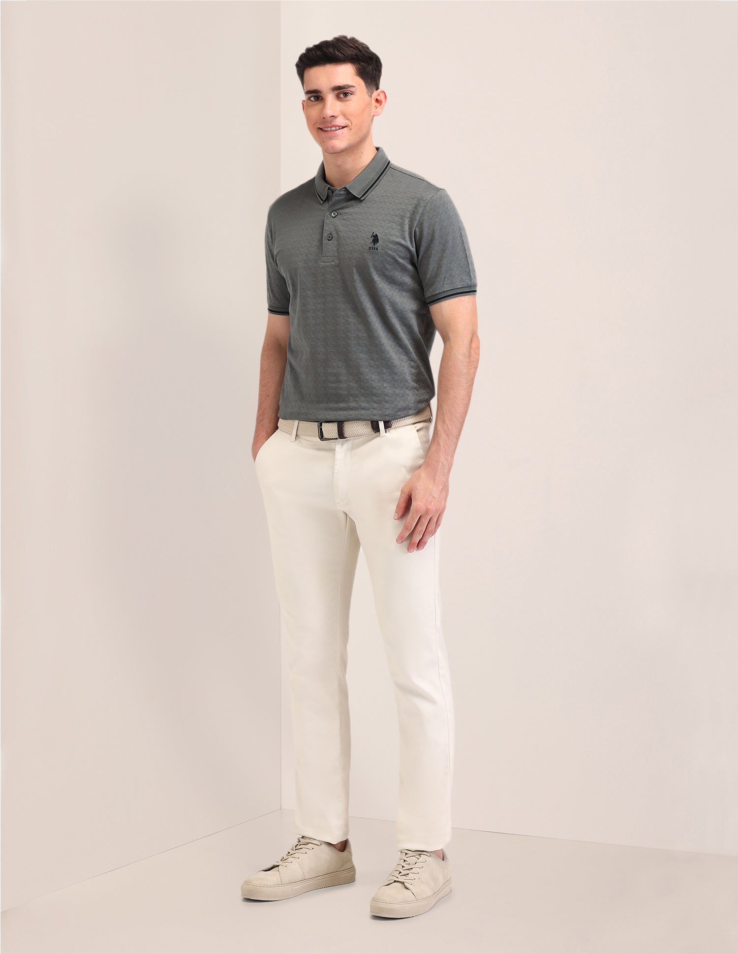 Textured Cotton Polo Shirt Grey - U.S. Polo Assn. India | Large
