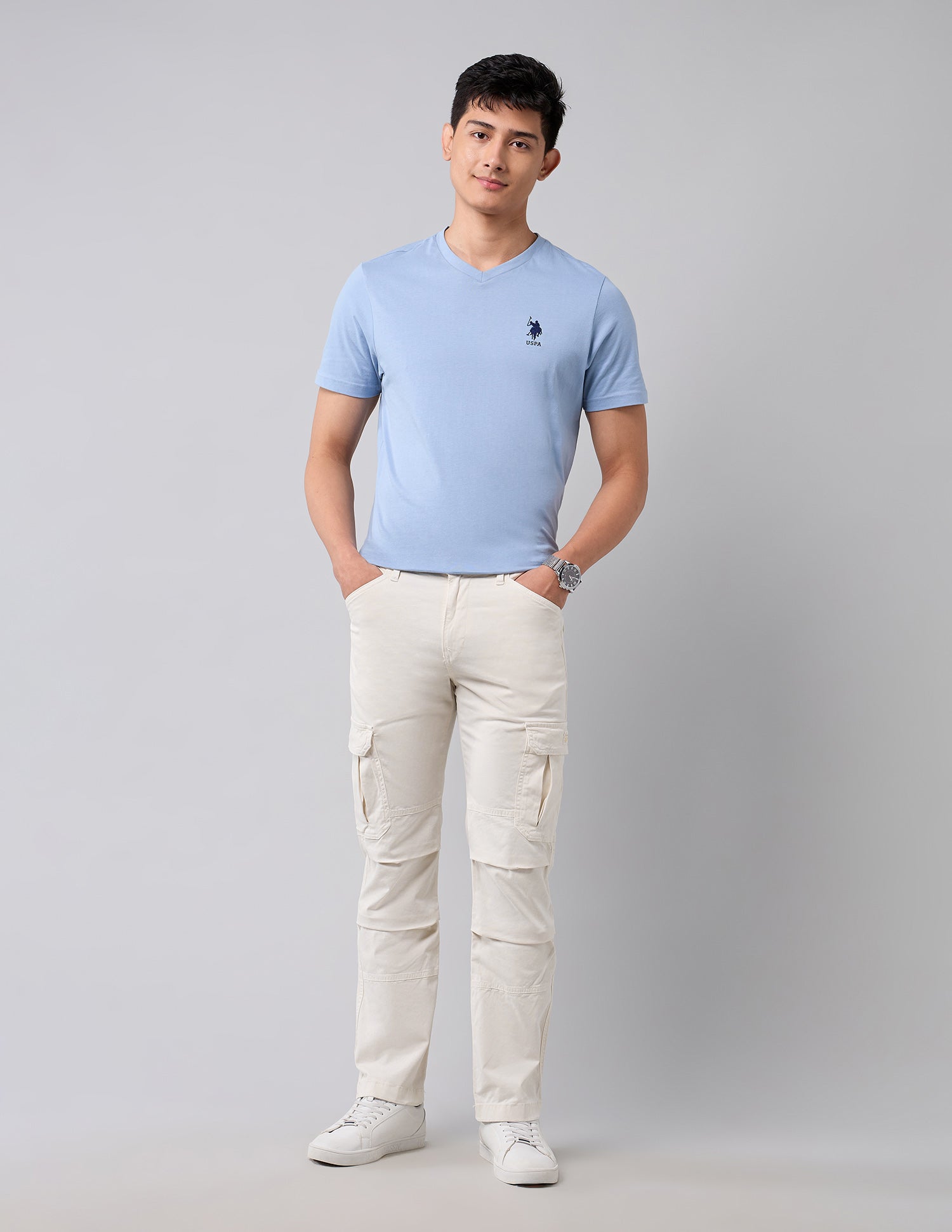 Straight Fit Pure Cotton Cargos White - U.S. Polo Assn. India | Large