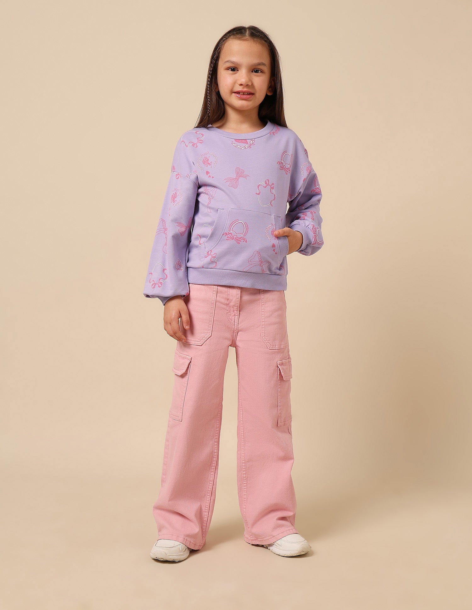 Girls Graphic Printed Regular Fit Sweatshirt Lavender - U.S. POLO ASSN. | Large