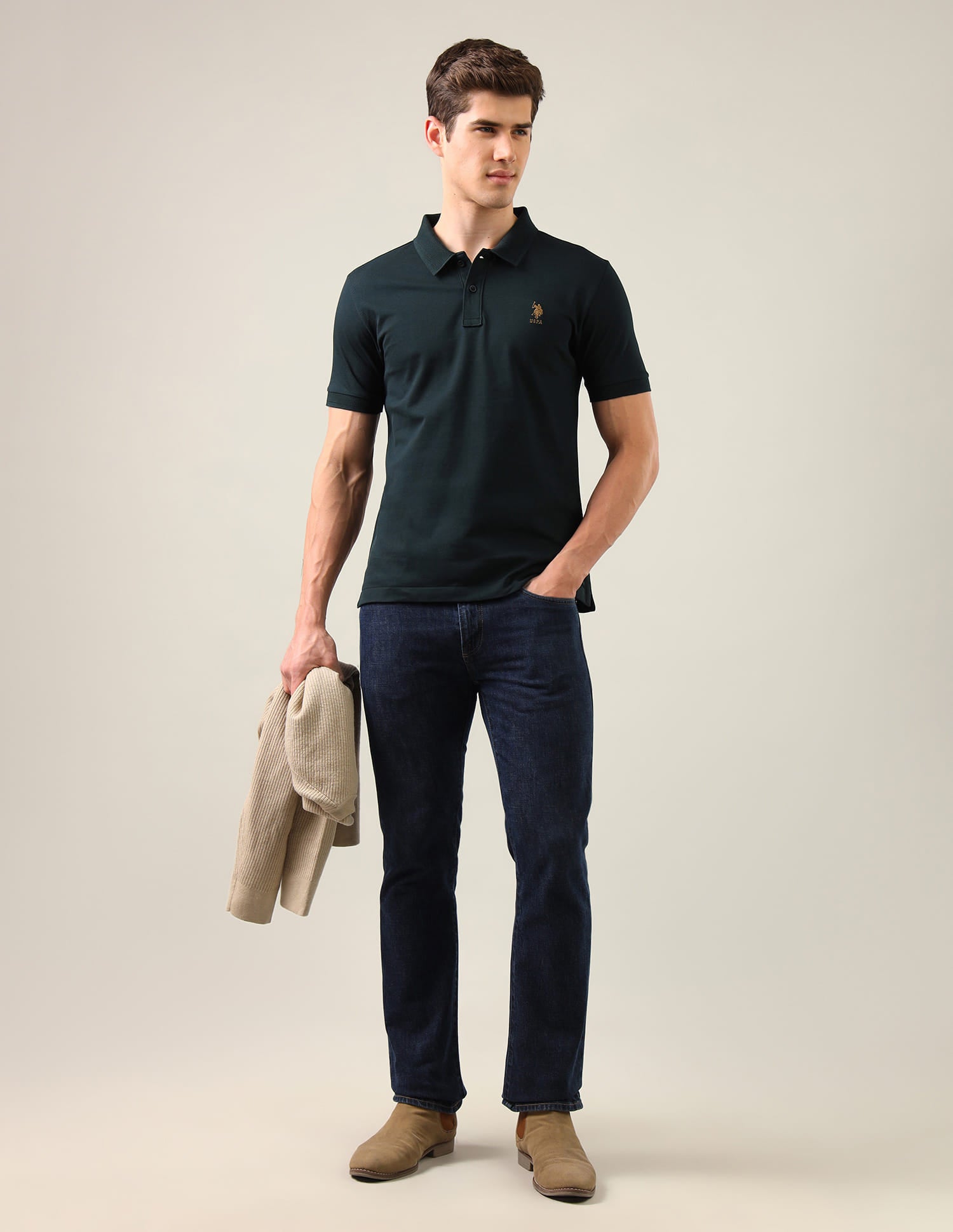 Brand Embroidered Slim Fit Polo Shirt Green - U.S. Polo Assn. India | Large