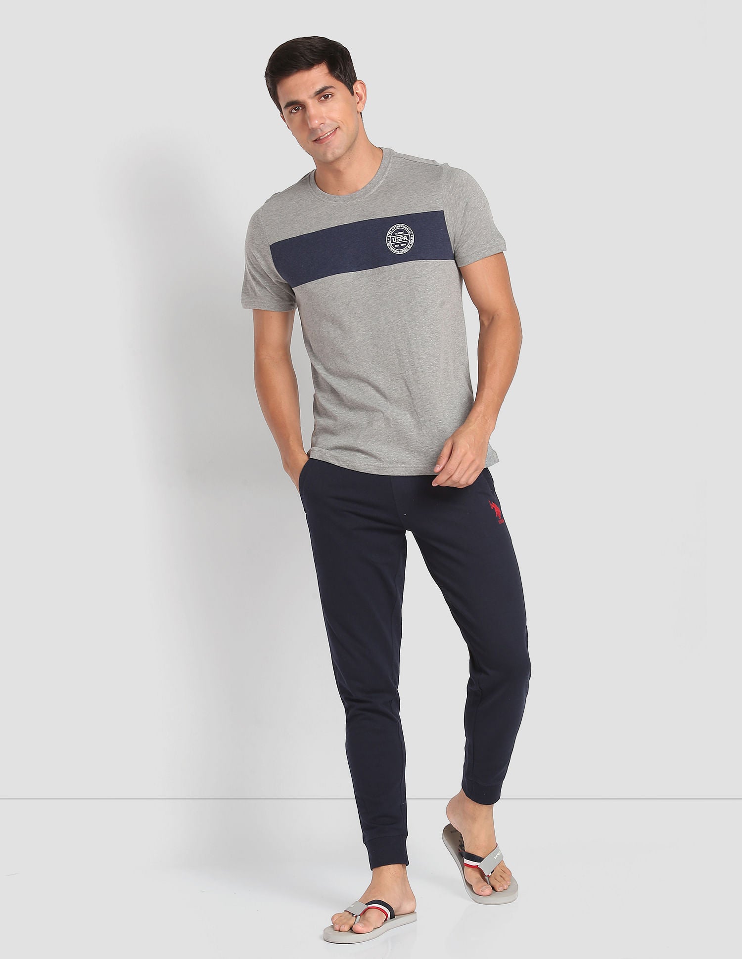 Crew Neck Colour Block I681 Lounge T-Shirt - Pack Of 1 Grey - U.S. POLO ASSN. | Large
