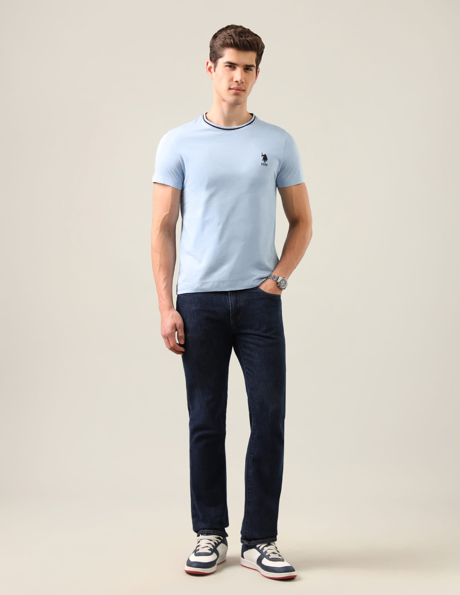 Solid Regular Fit T-Shirt Blue - U.S. Polo Assn. India | Large