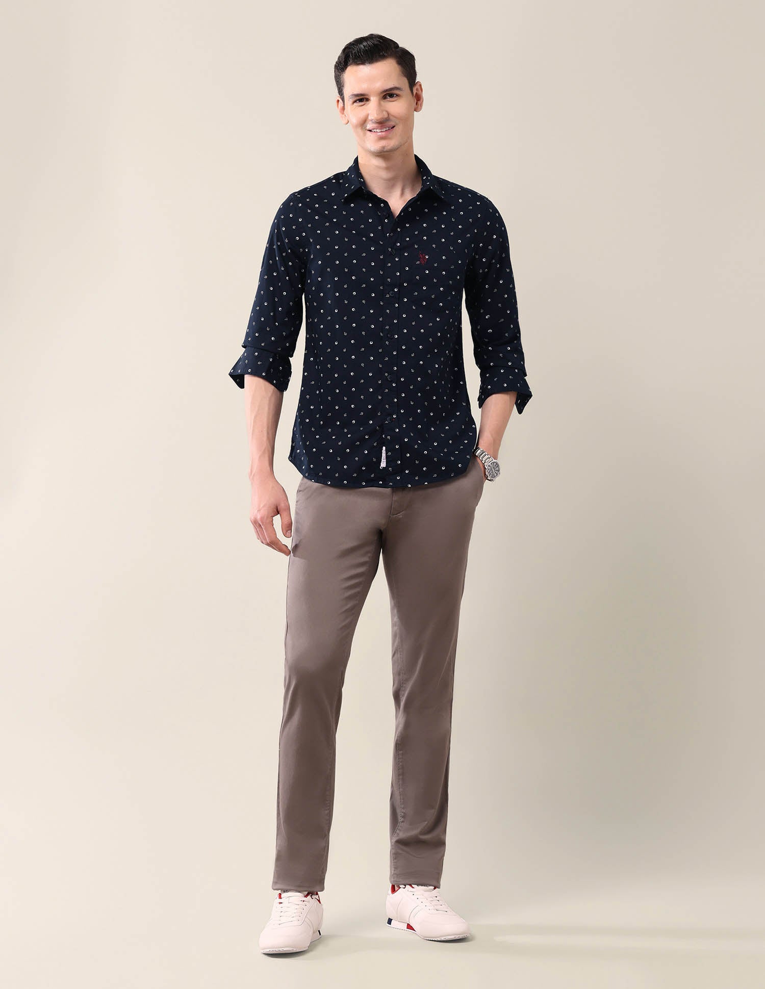 All-Over Printed Tailored Fit Shirt Navy - U.S. Polo Assn. India | Large