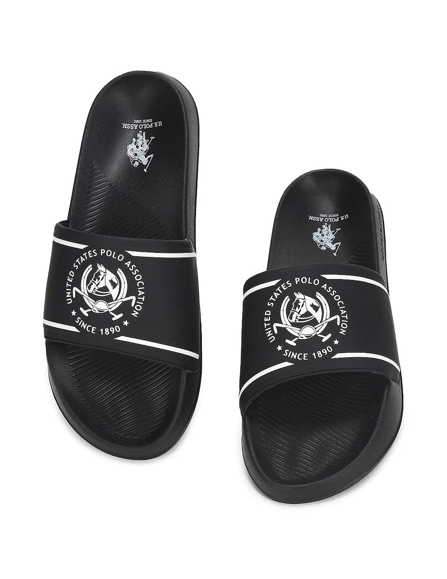 Men Brand Print Zane 5.0 Slides Black - U.S. Polo Assn. India | Large