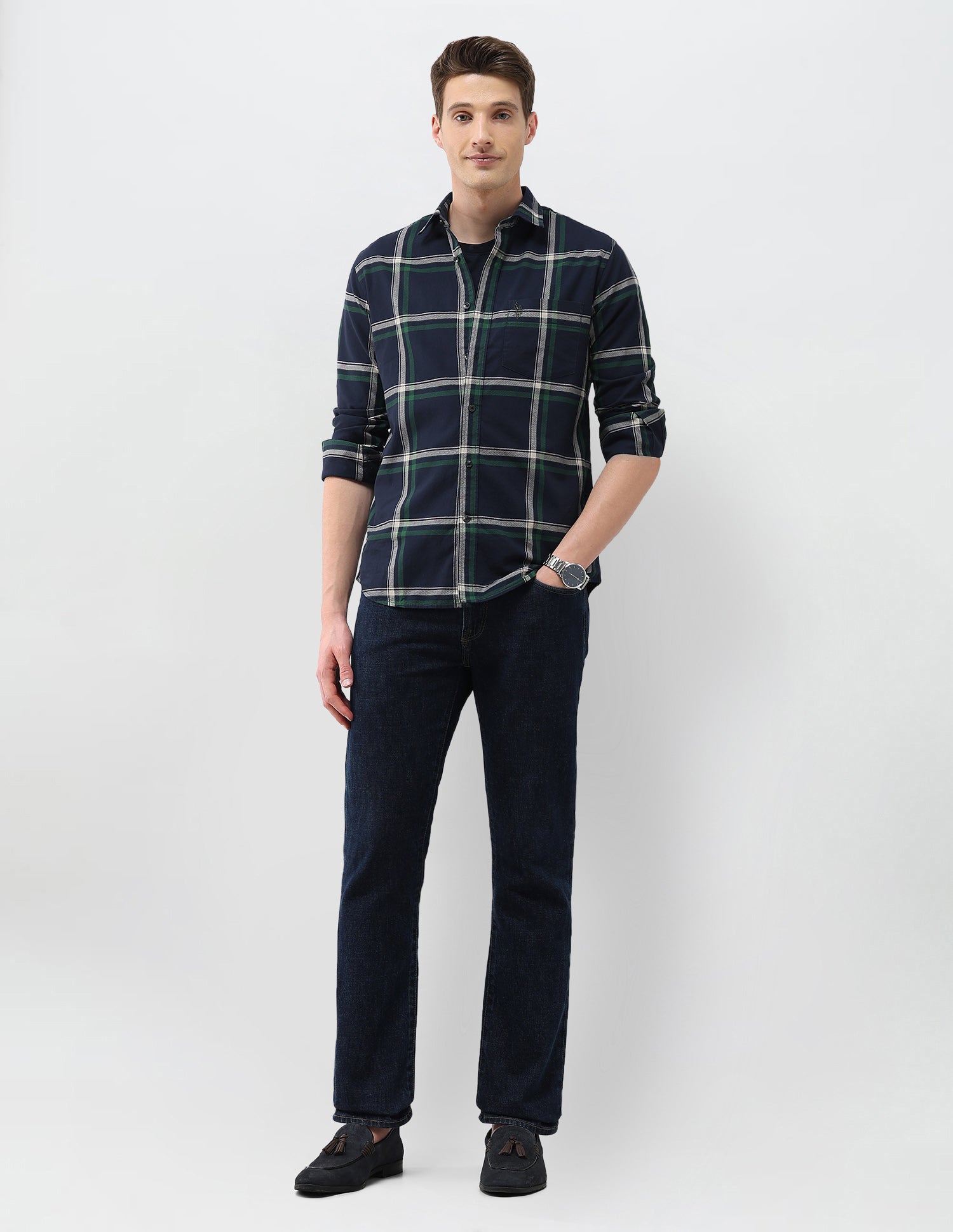 Grid Tattersall Checked Regular Fit Shirt Navy - U.S. Polo Assn. India | Large