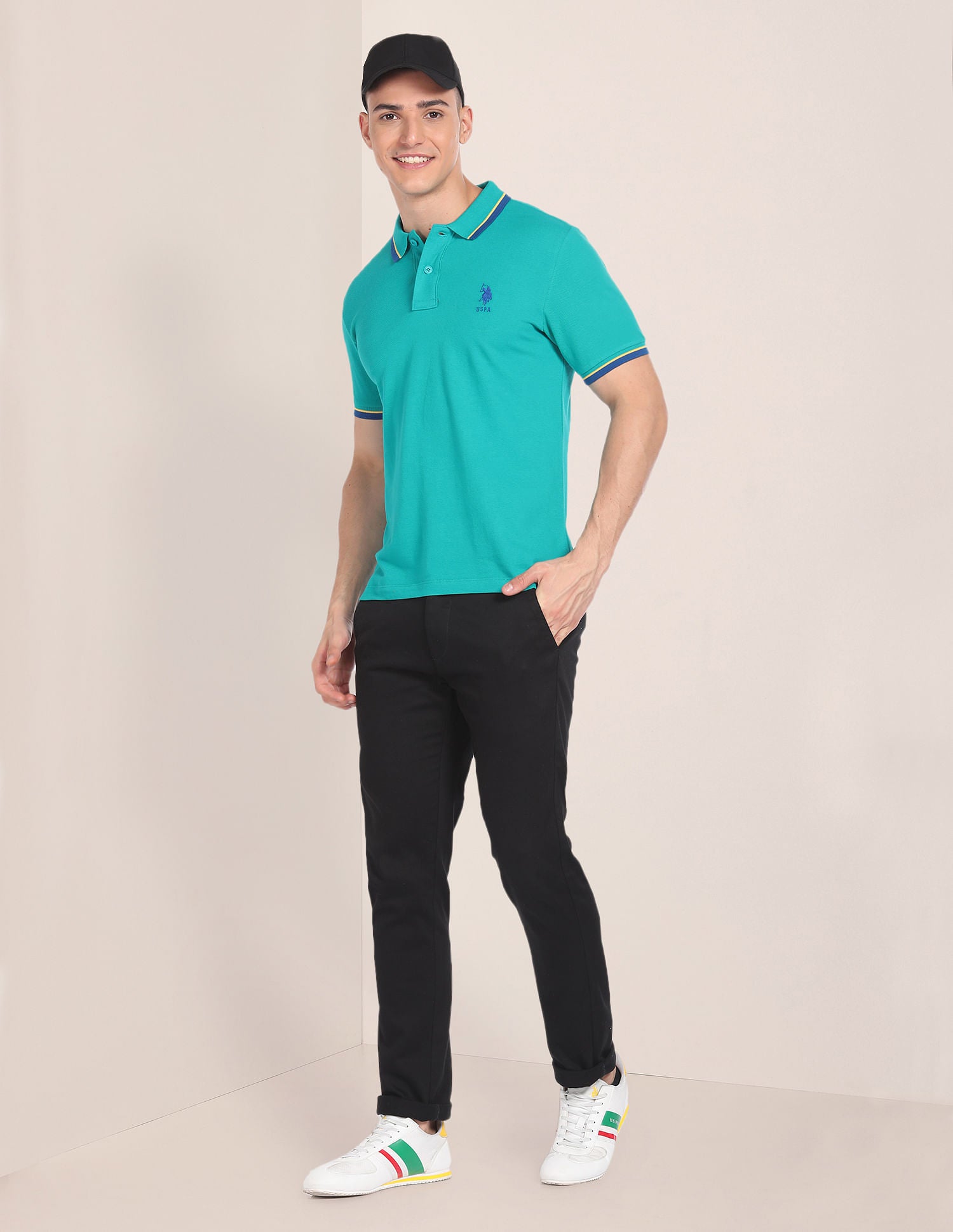 Tipped Collar Slim Fit Polo Shirt Teal - U.S. POLO ASSN. | Large
