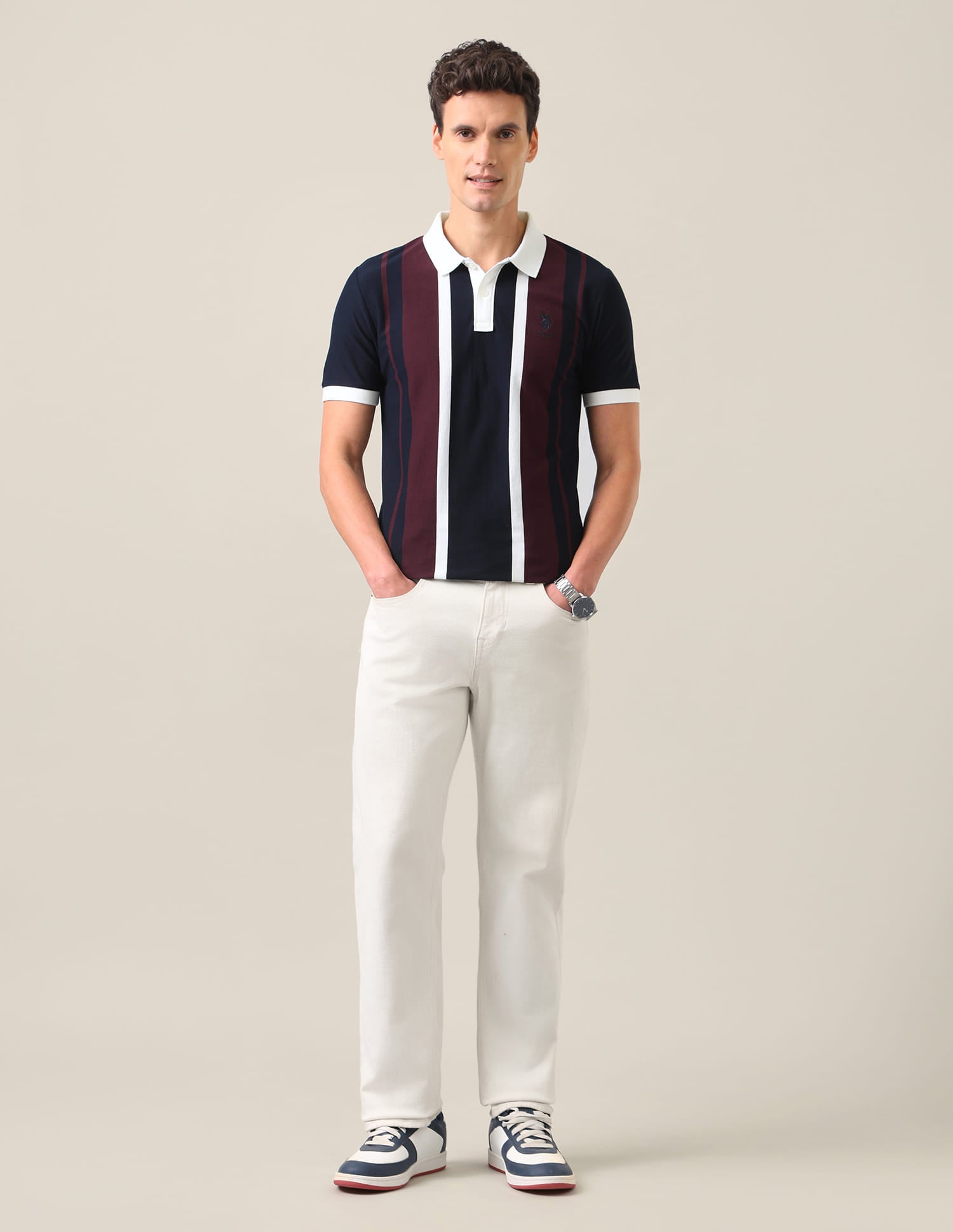 Vertical Striped Slim Fit Polo Shirt Navy Blue - U.S. Polo Assn. India | Large