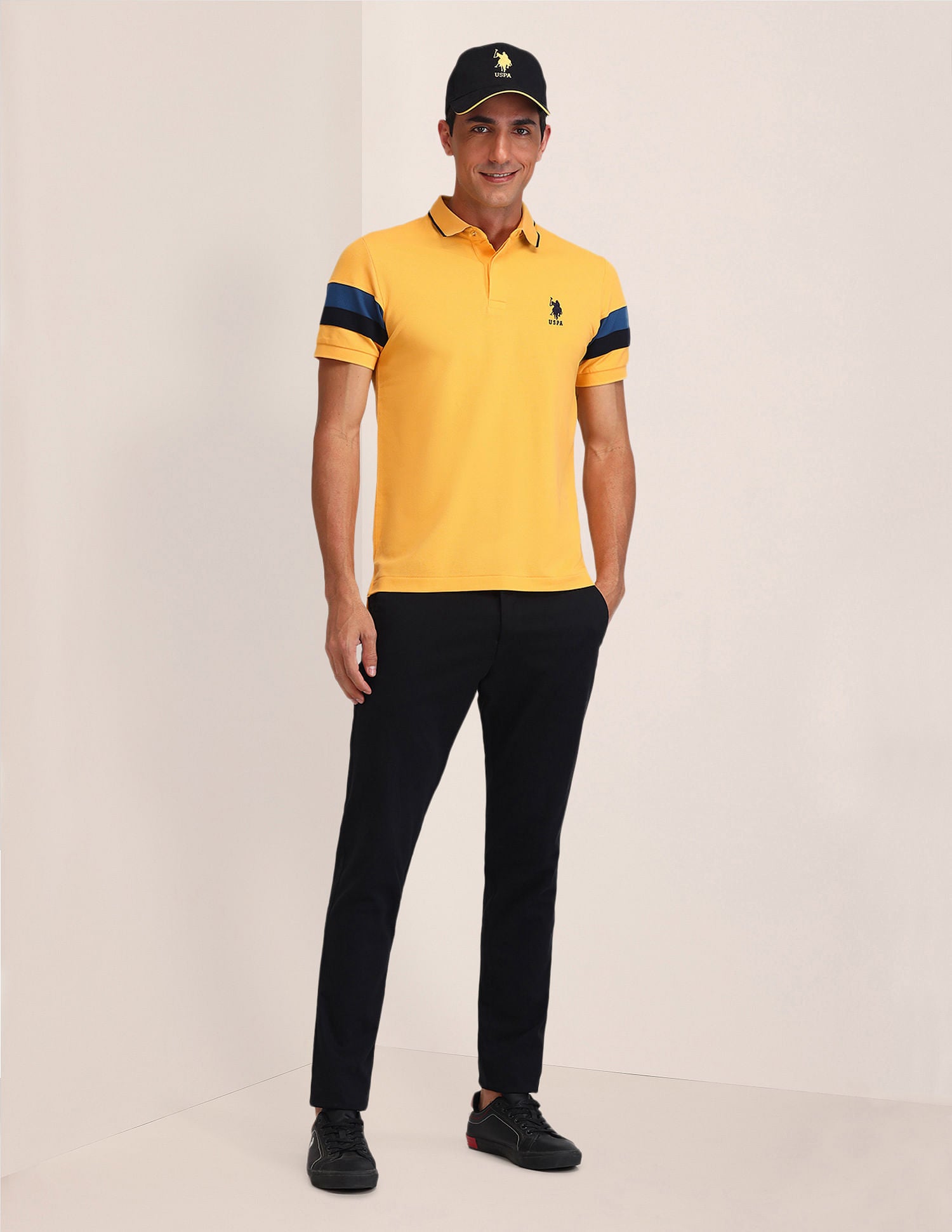 Slim Fit Solid Polo Shirt Mustard - U.S. Polo Assn. India | Large