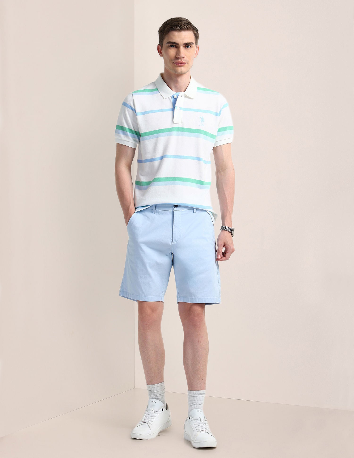 Horizontal Stripe Slim Fit Polo Shirt White - U.S. Polo Assn. India | Large
