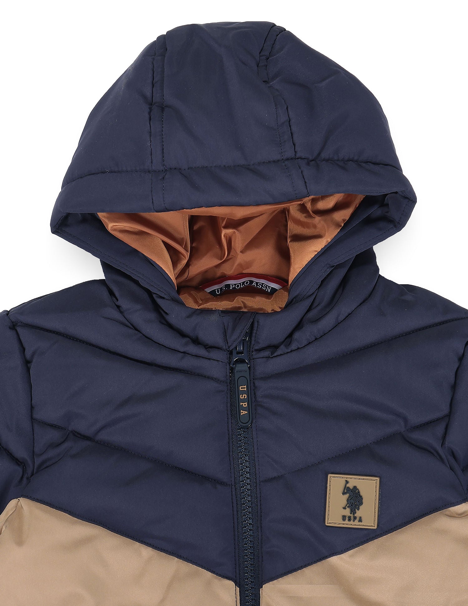 Boys Colour Block Hooded Jacket Beige - U.S. POLO ASSN. | Large