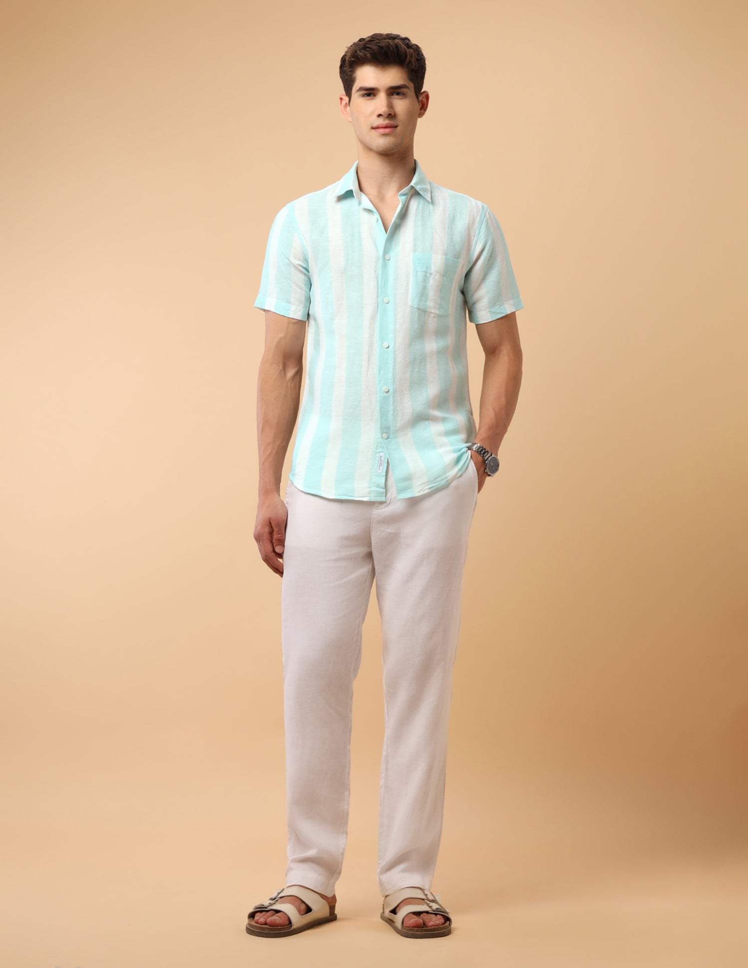 Pacho X Vertical Striped Regular Fit Shirt Aqua - U.S. Polo Assn. India | Large