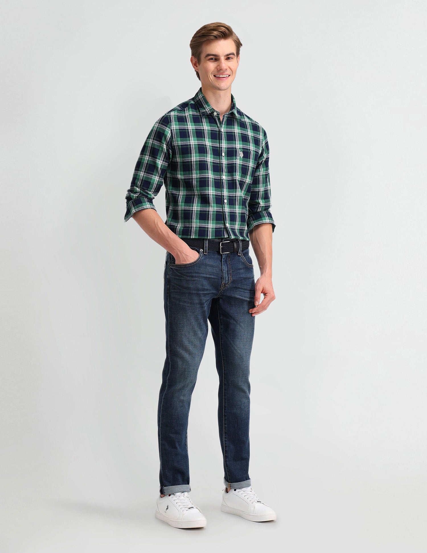 Plaid Checked Slim Fit Shirt Green - U.S. Polo Assn. India | Large