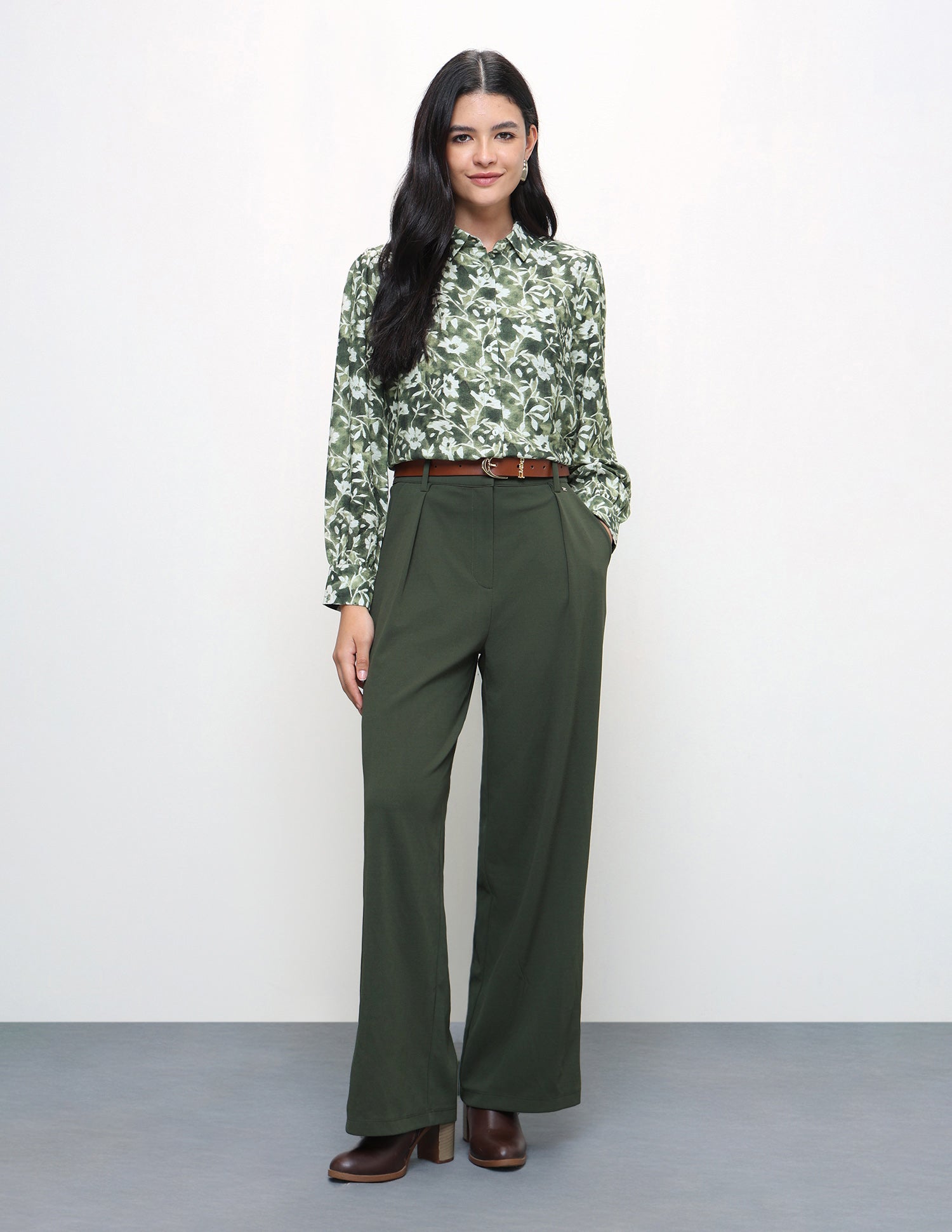 Floral Printed Regular Fit Shirt Olive - U.S. Polo Assn. India | Large