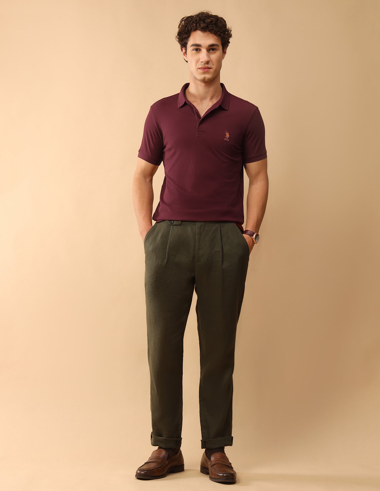Pacho X Slim Fit Solid Polo Shirt Maroon - U.S. Polo Assn. India | Large