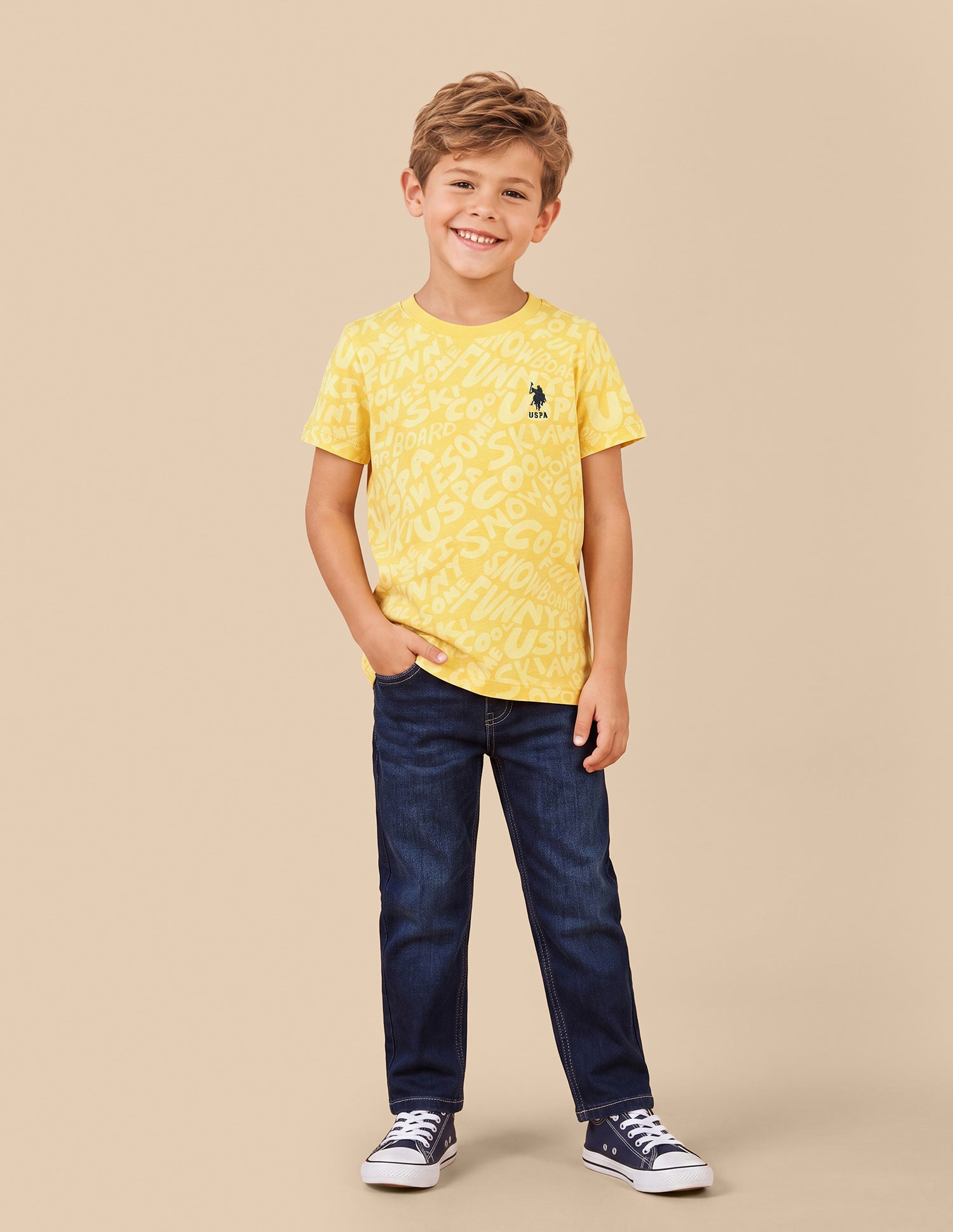 Typographic Printed Regular Fit T-Shirt Yellow - U.S. Polo Assn. India | Large