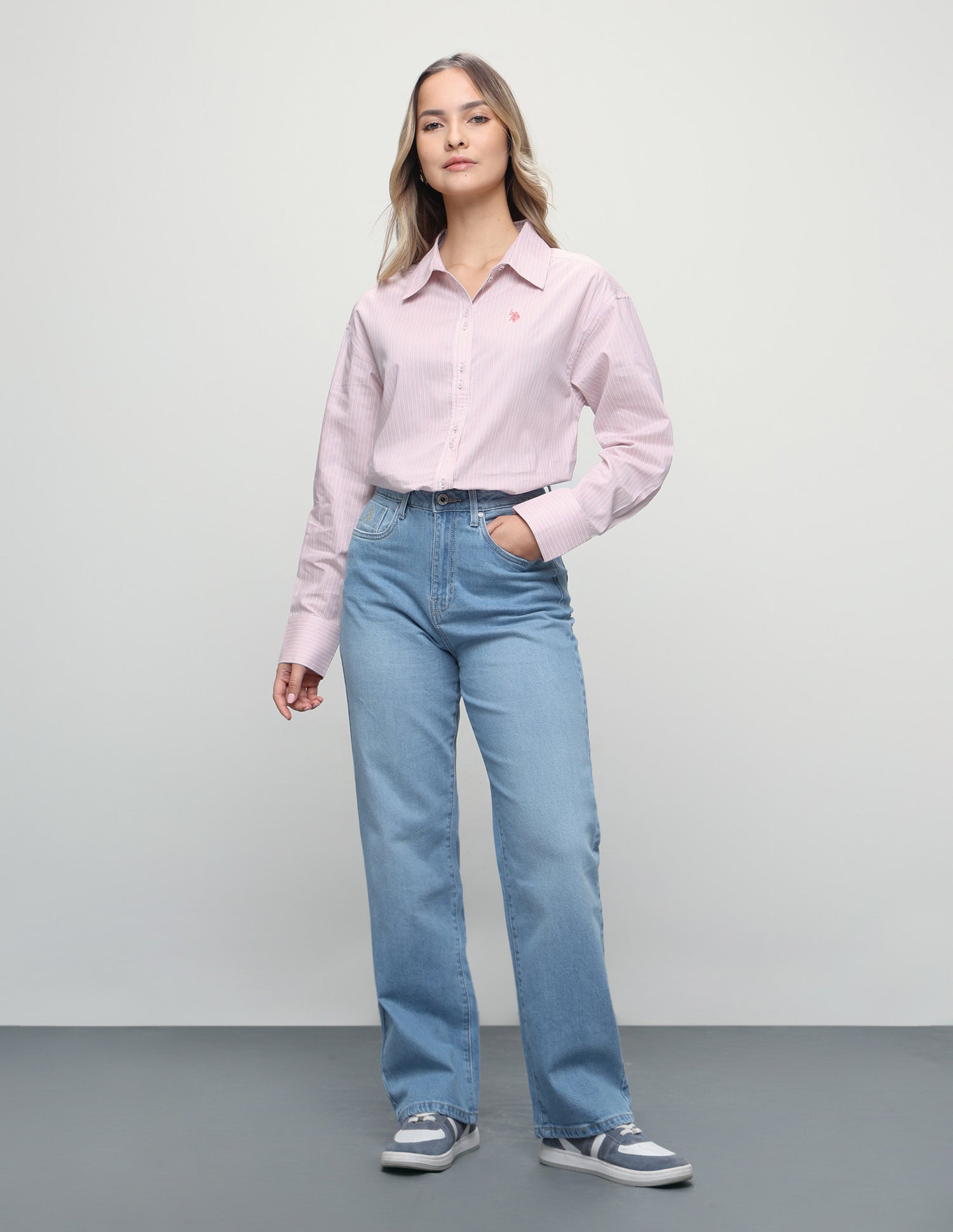Vertical Striped Boyfriend Fit Shirt Pink - U.S. Polo Assn. India | Large