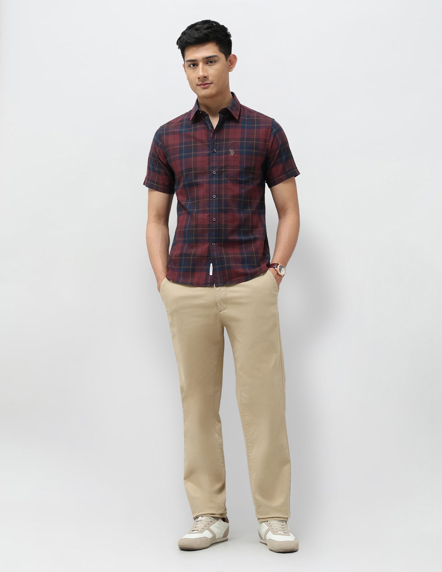 Tartan Checked Tailored Fit Shirt Maroon - U.S. POLO ASSN. | Large