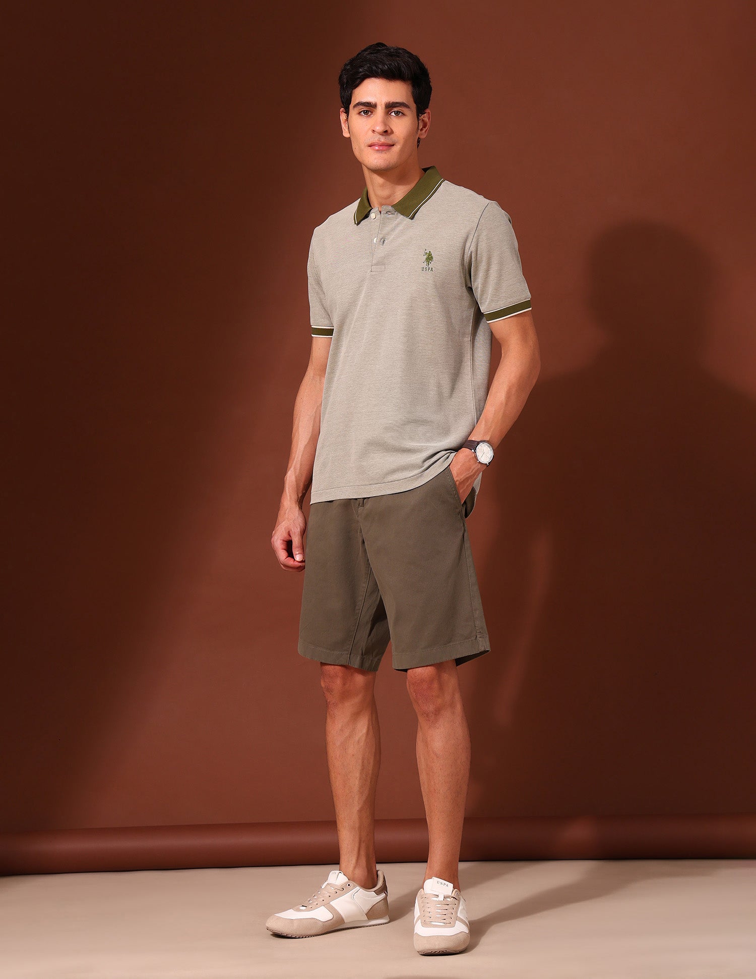 Solid Work and Wander Polo Shirt Light Olive - U.S. Polo Assn. India | Large