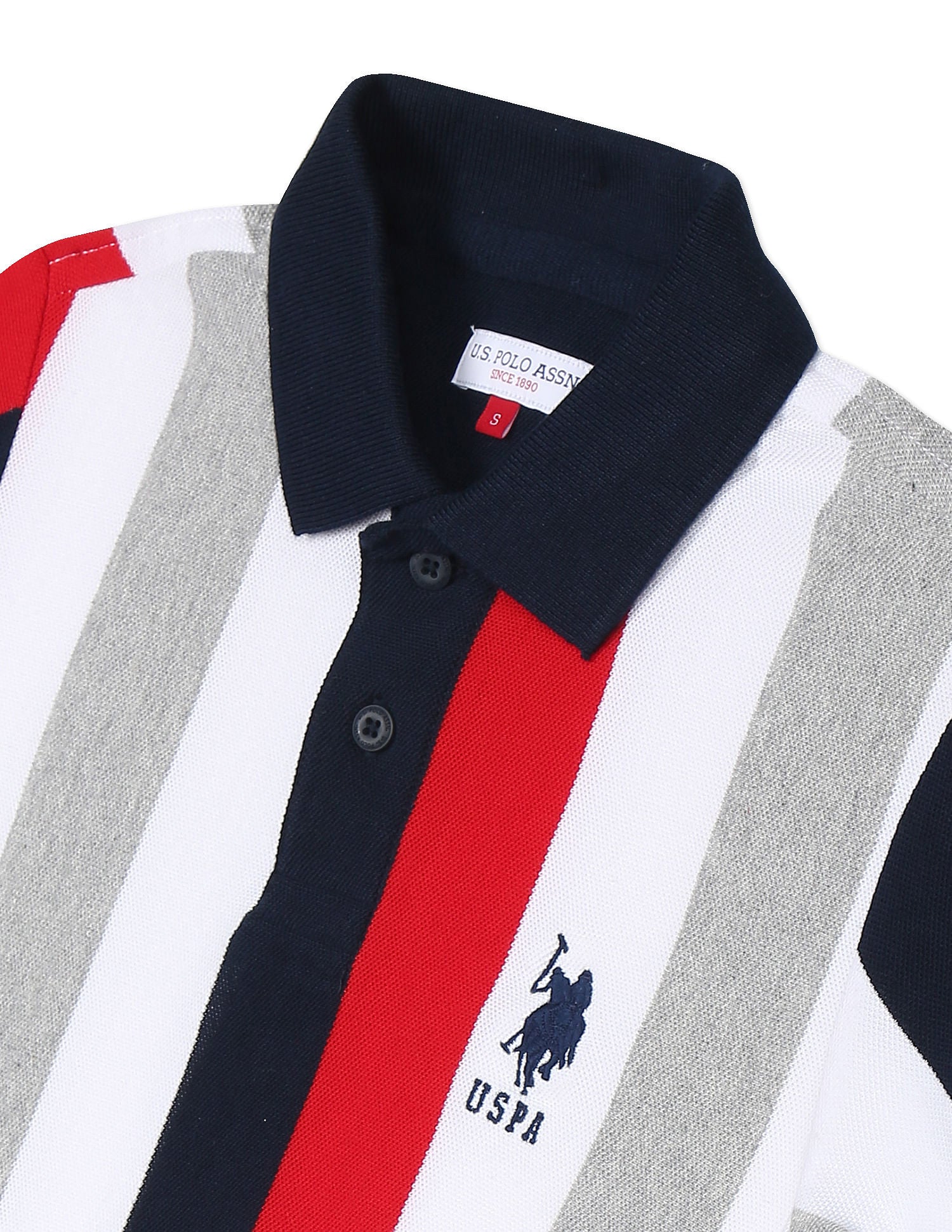 Striped Cotton Polo Shirt White, Navy and Red - U.S. Polo Assn. India | Large