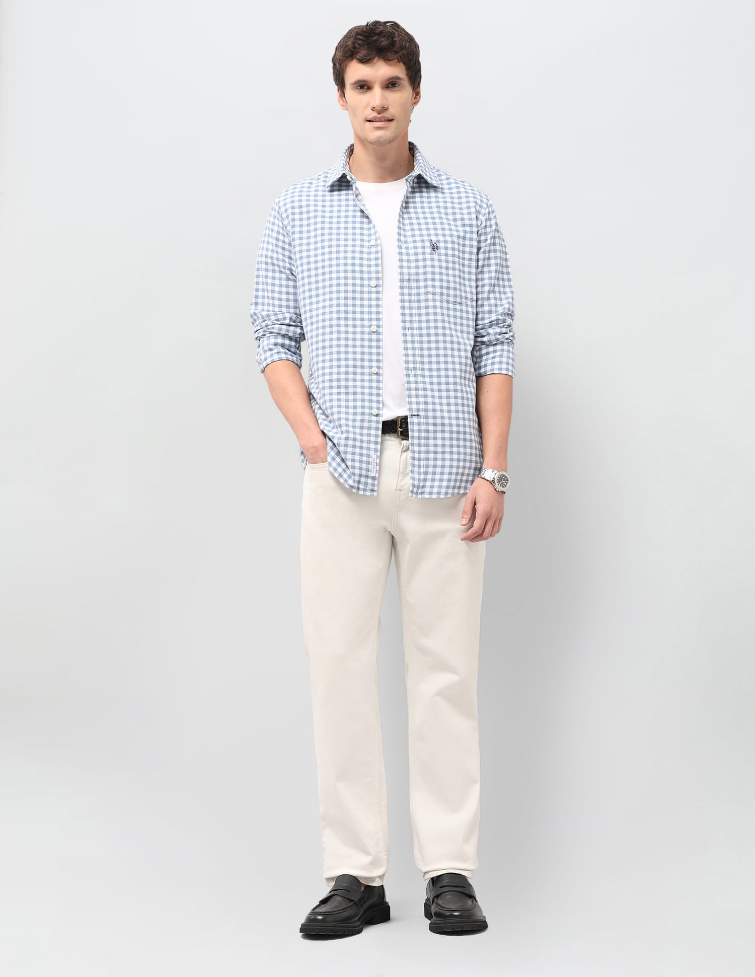Gingham Checks Tailored Fit Shirt Grey - U.S. Polo Assn. India | Large