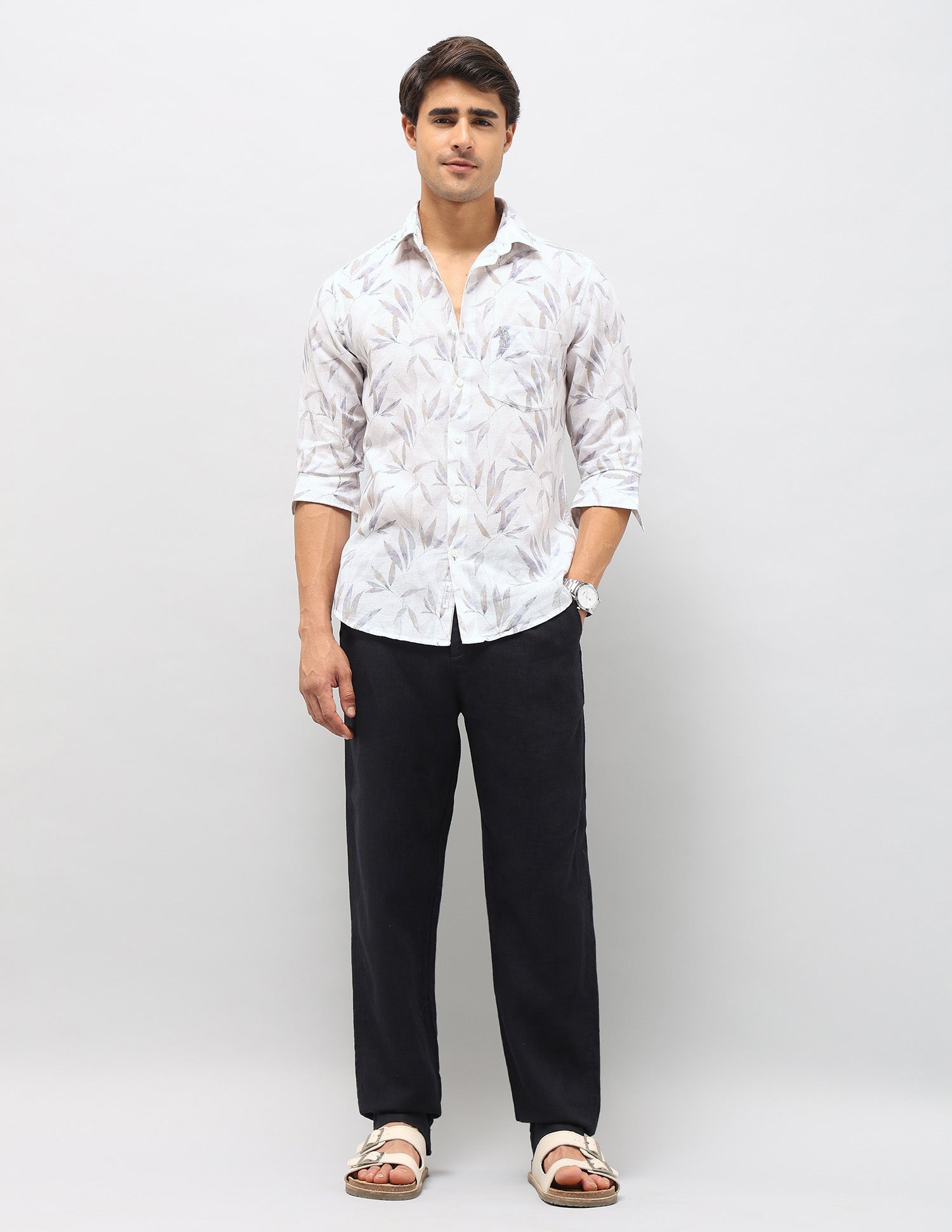 Tropical Printed Tailored Fit Shirt Grey - U.S. POLO ASSN. | Large