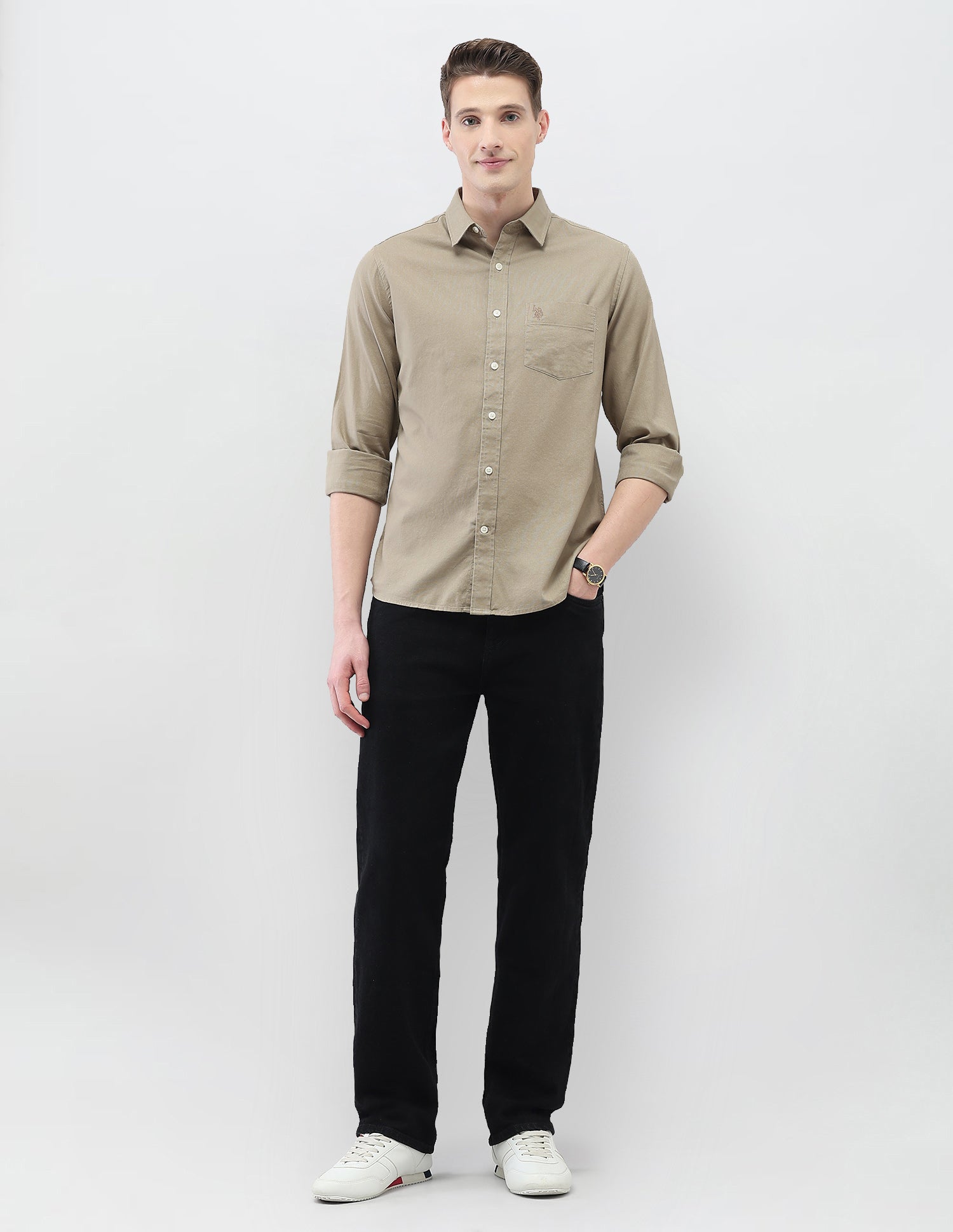 New Port Marina Regular Fit Shirt Khaki - U.S. Polo Assn. India | Large