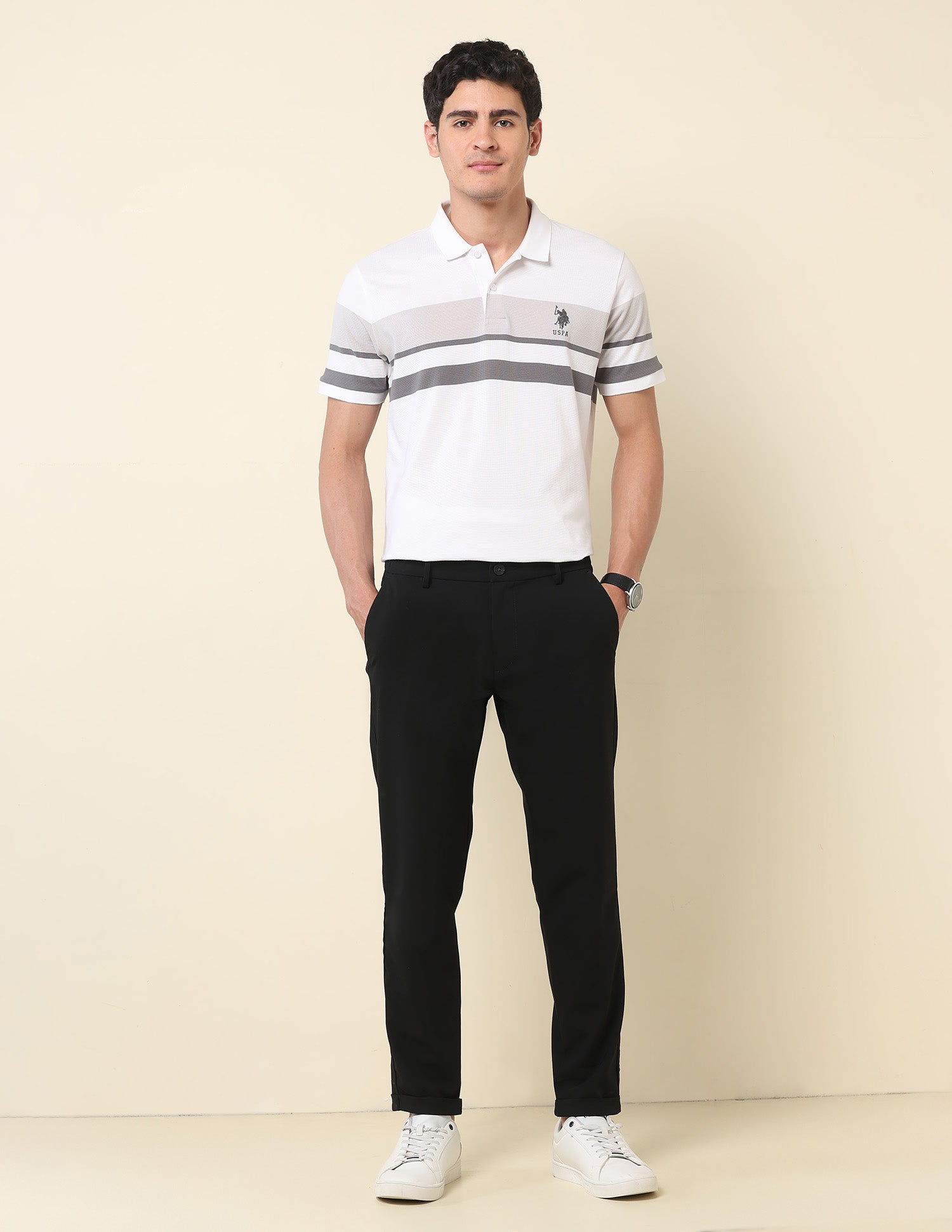 Henry Tapered Fit Solid Trousers Black - U.S. Polo Assn. India | Large