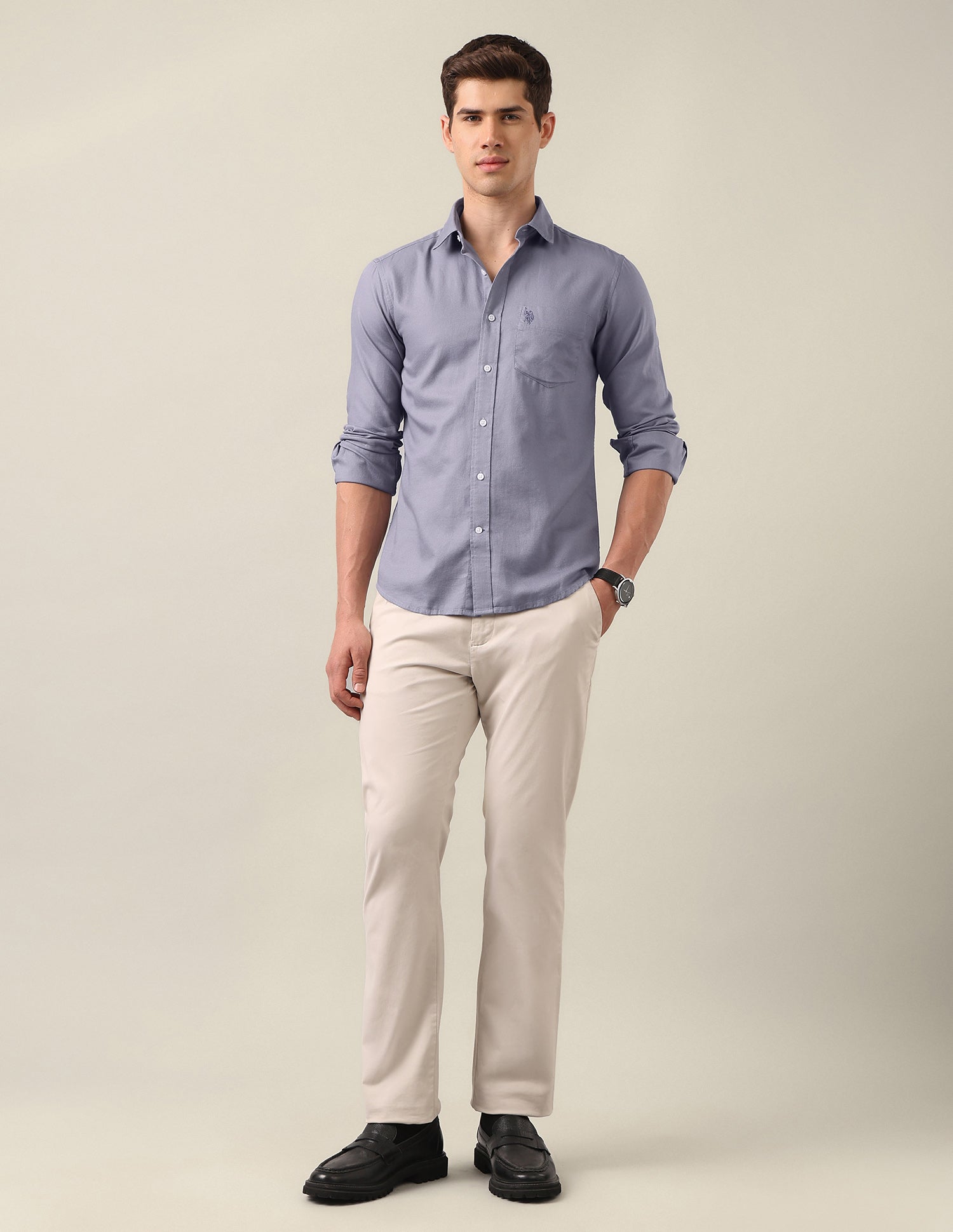 Tailored Fit Solid Shirt Lavender - U.S. Polo Assn. India | Large