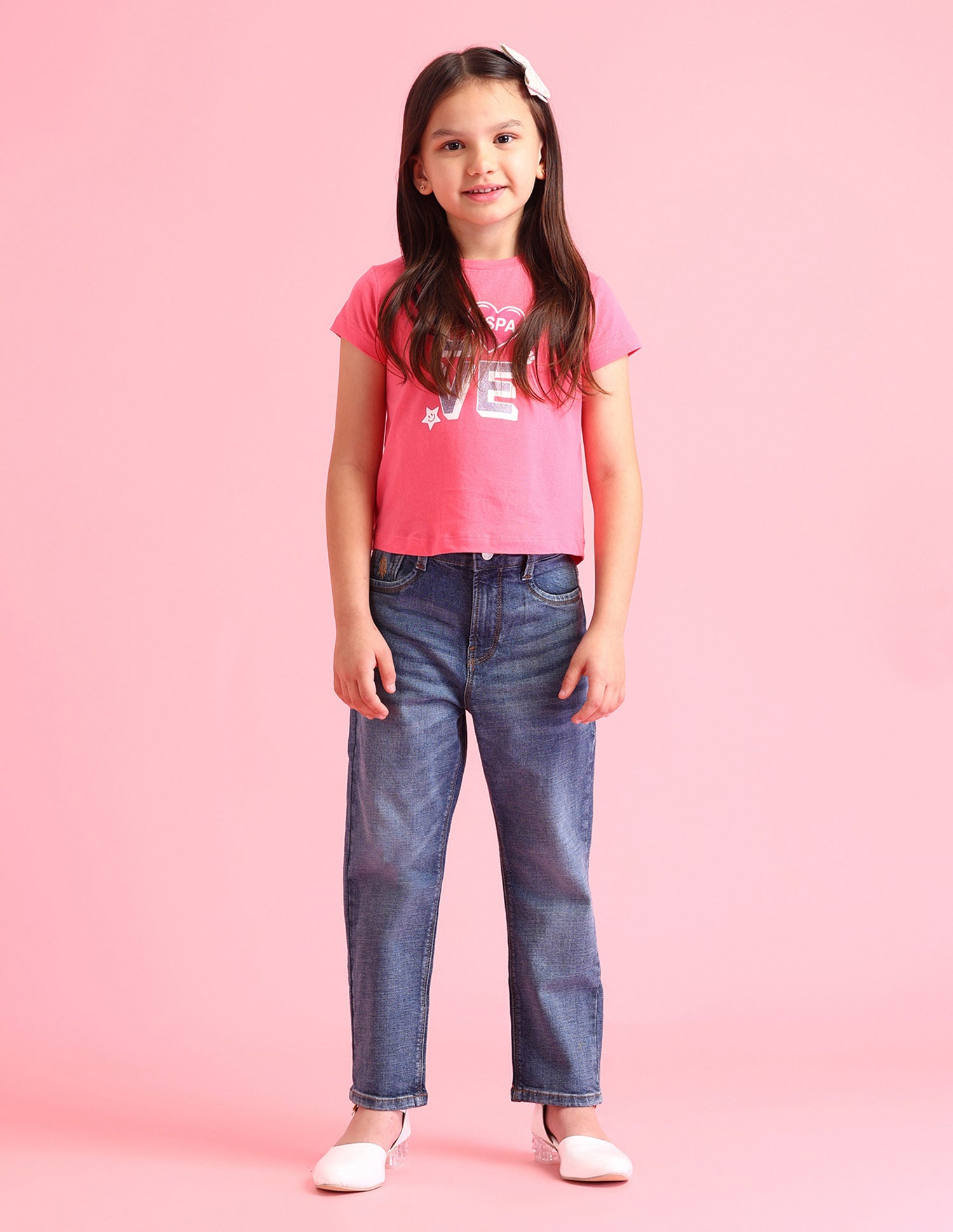 Girls Mid Rise Regular Fit Jeans Dark Blue - U.S. POLO ASSN. | Large