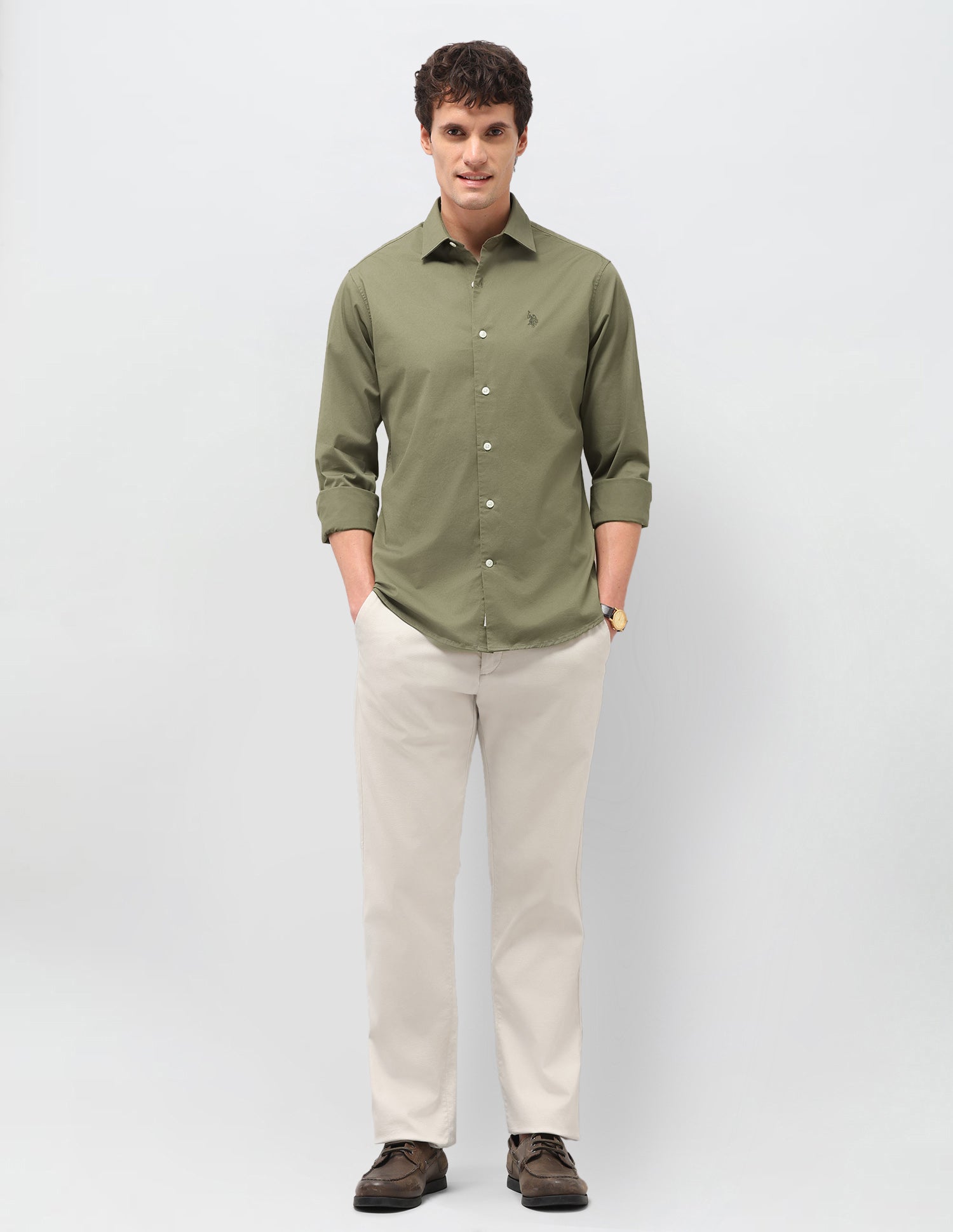 Twill Solid Shirt Olive - U.S. Polo Assn. India | Large