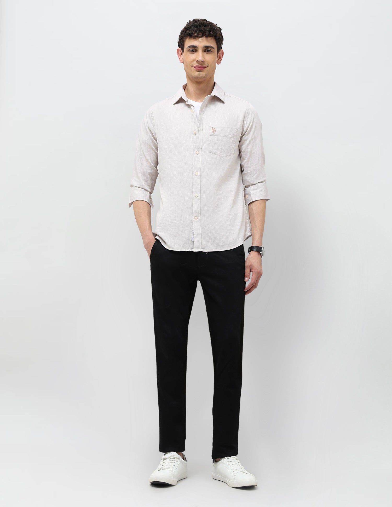 Dobby Tailored Fit Shirt Beige - U.S. Polo Assn. India | Large