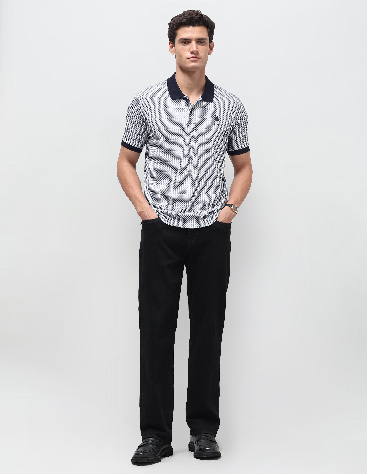 Geometric Printed Slim Fit Polo Shirt Navy - U.S. Polo Assn. India | Large