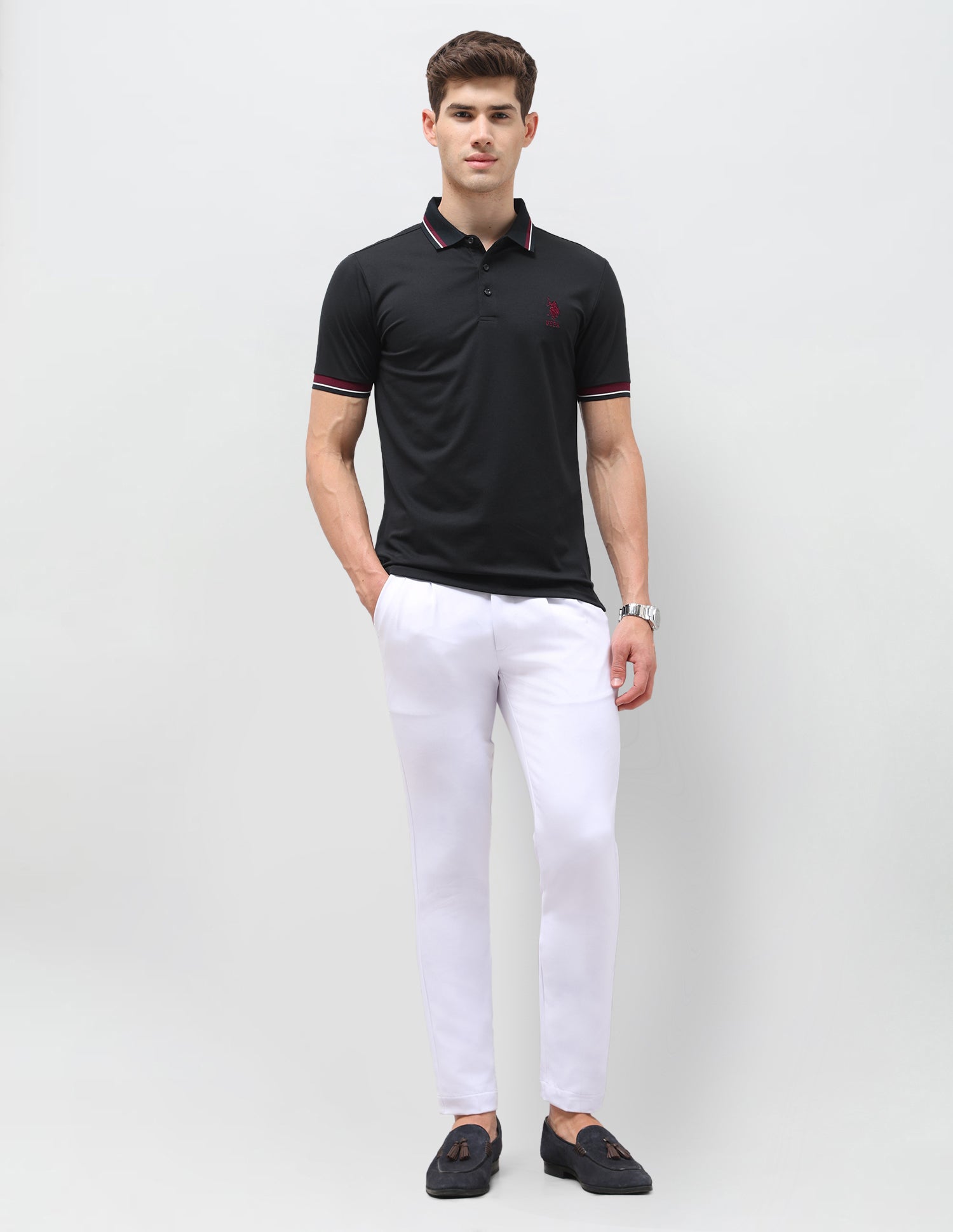 Solid Slim Fit Polo Shirt Navy - U.S. Polo Assn. India | Large