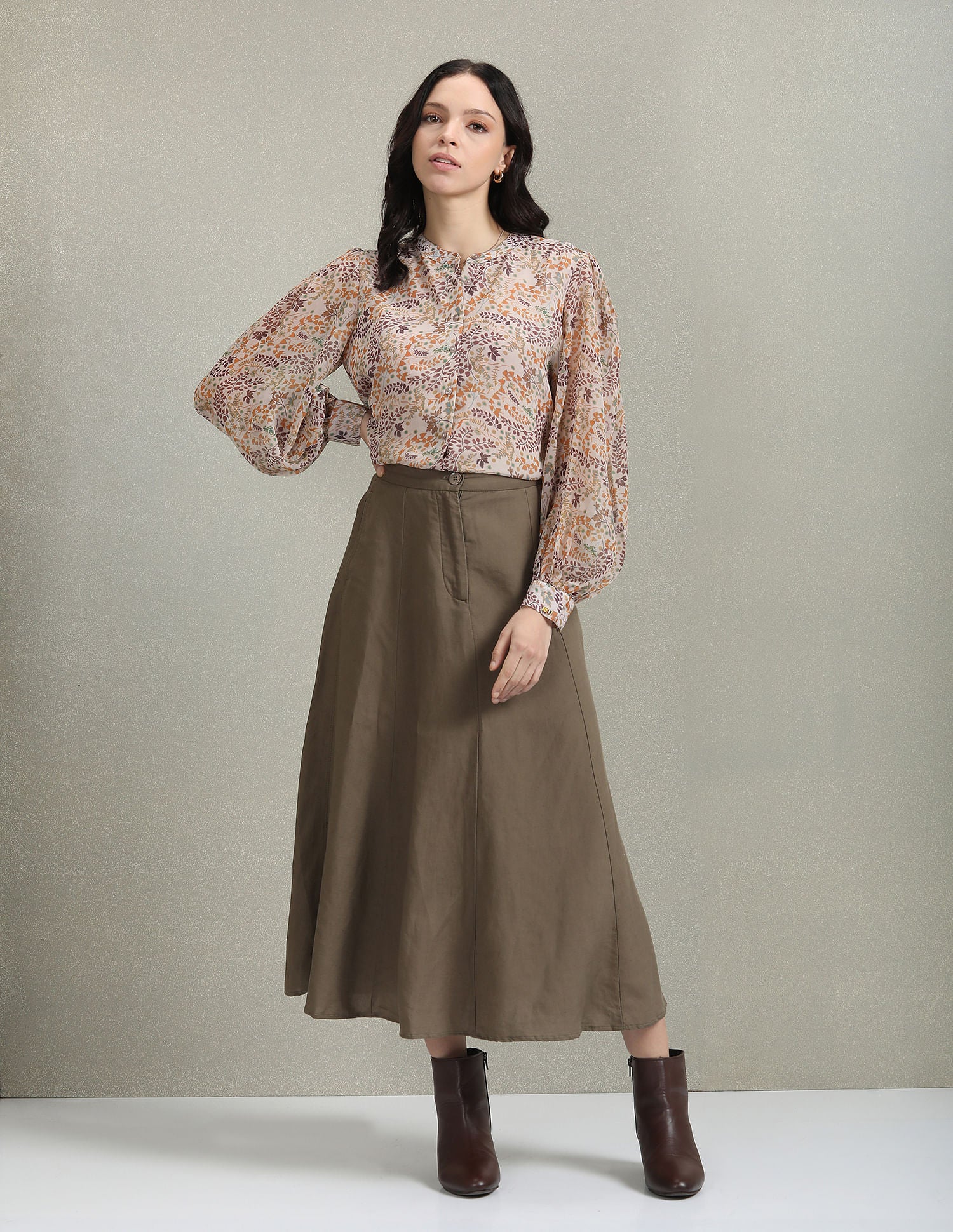 Mandarin Collar Floral Shirt Beige - U.S. Polo Assn. India | Large